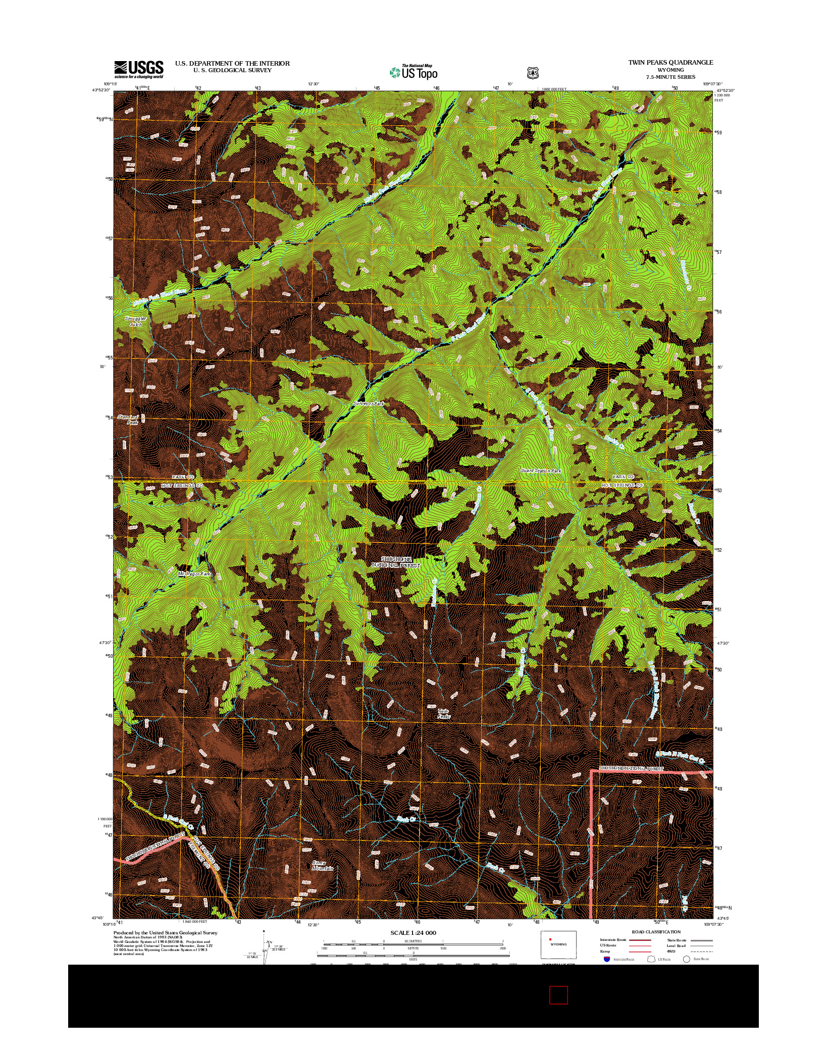 USGS US TOPO 7.5-MINUTE MAP FOR TWIN PEAKS, WY 2012