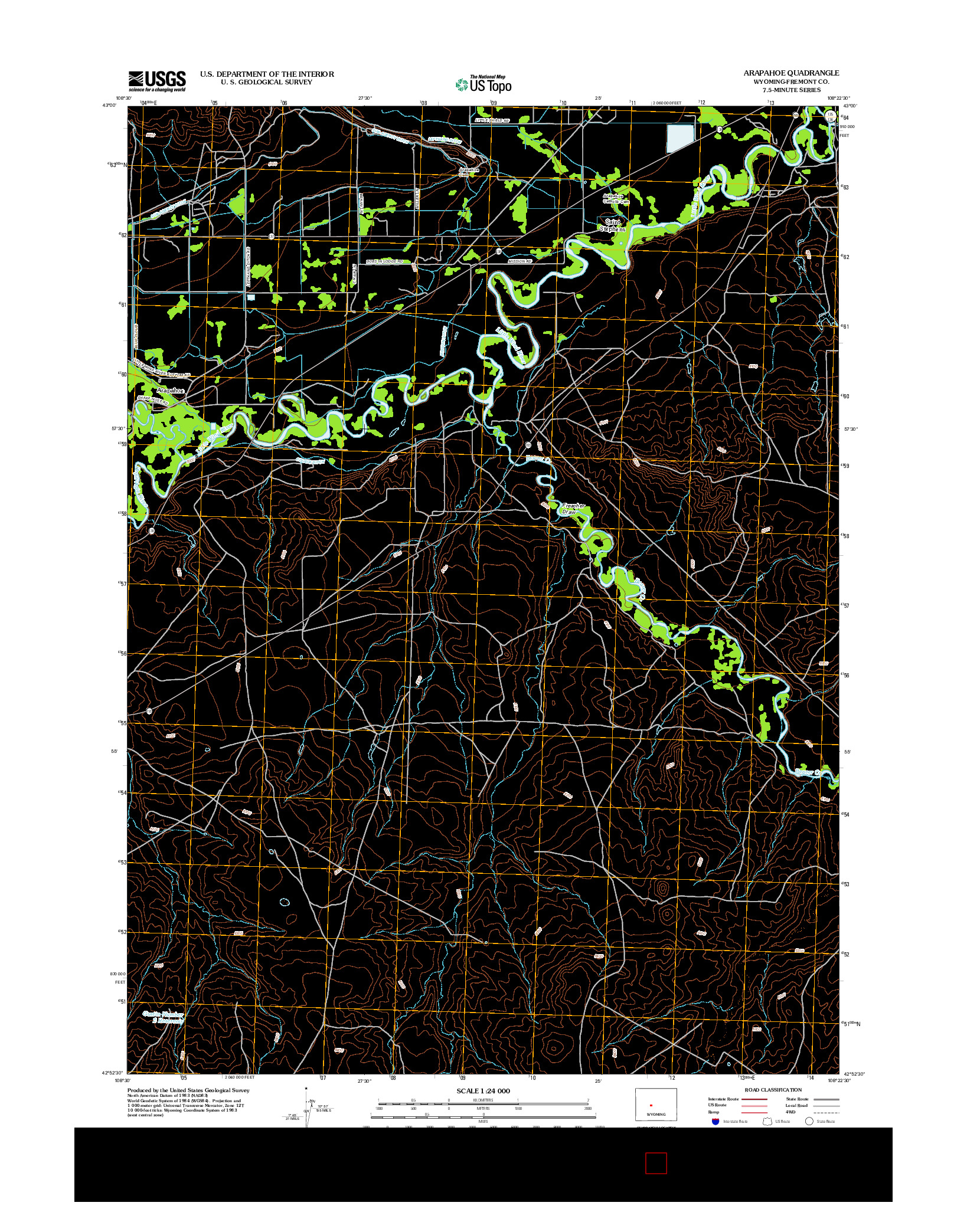 USGS US TOPO 7.5-MINUTE MAP FOR ARAPAHOE, WY 2012