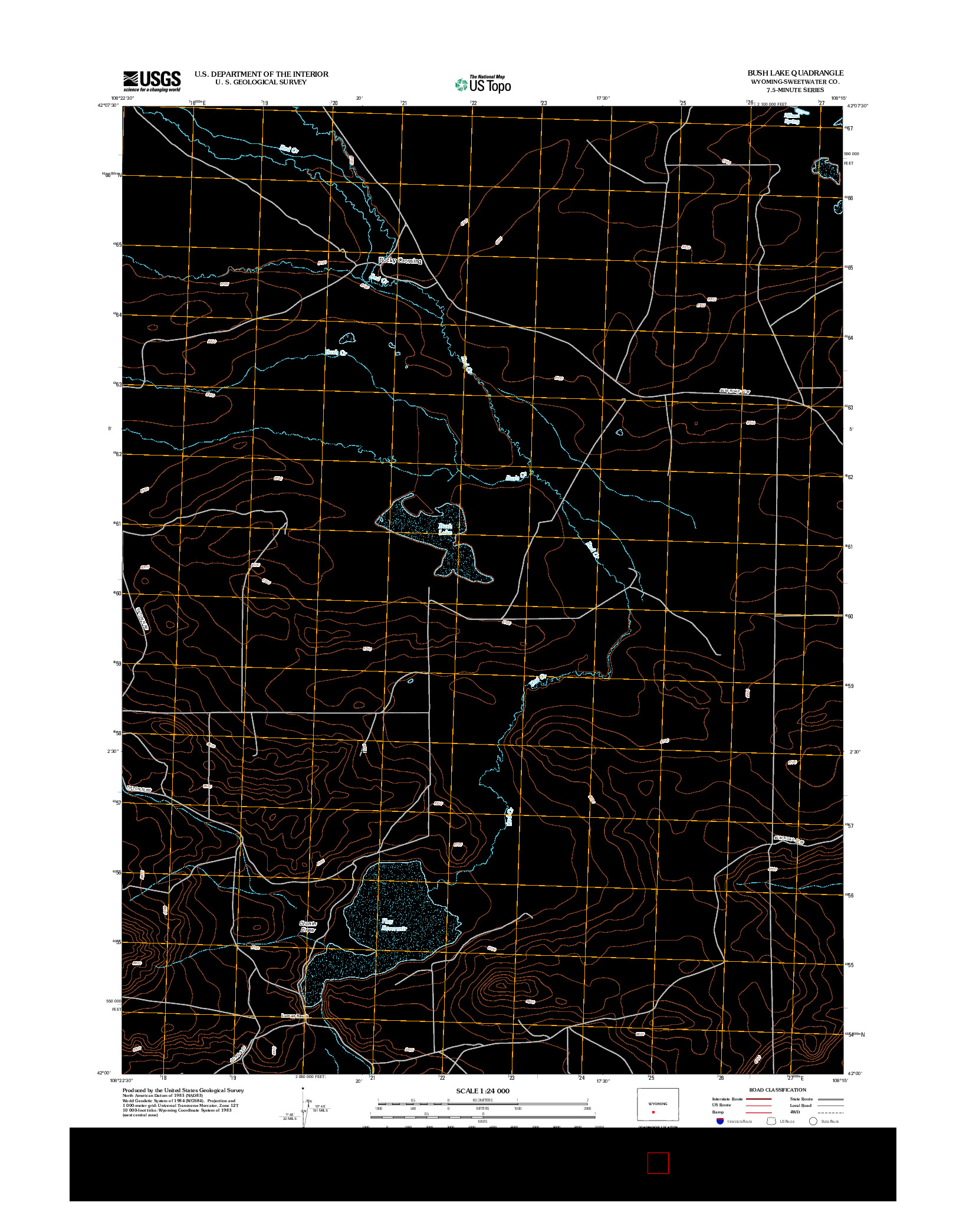 USGS US TOPO 7.5-MINUTE MAP FOR BUSH LAKE, WY 2012