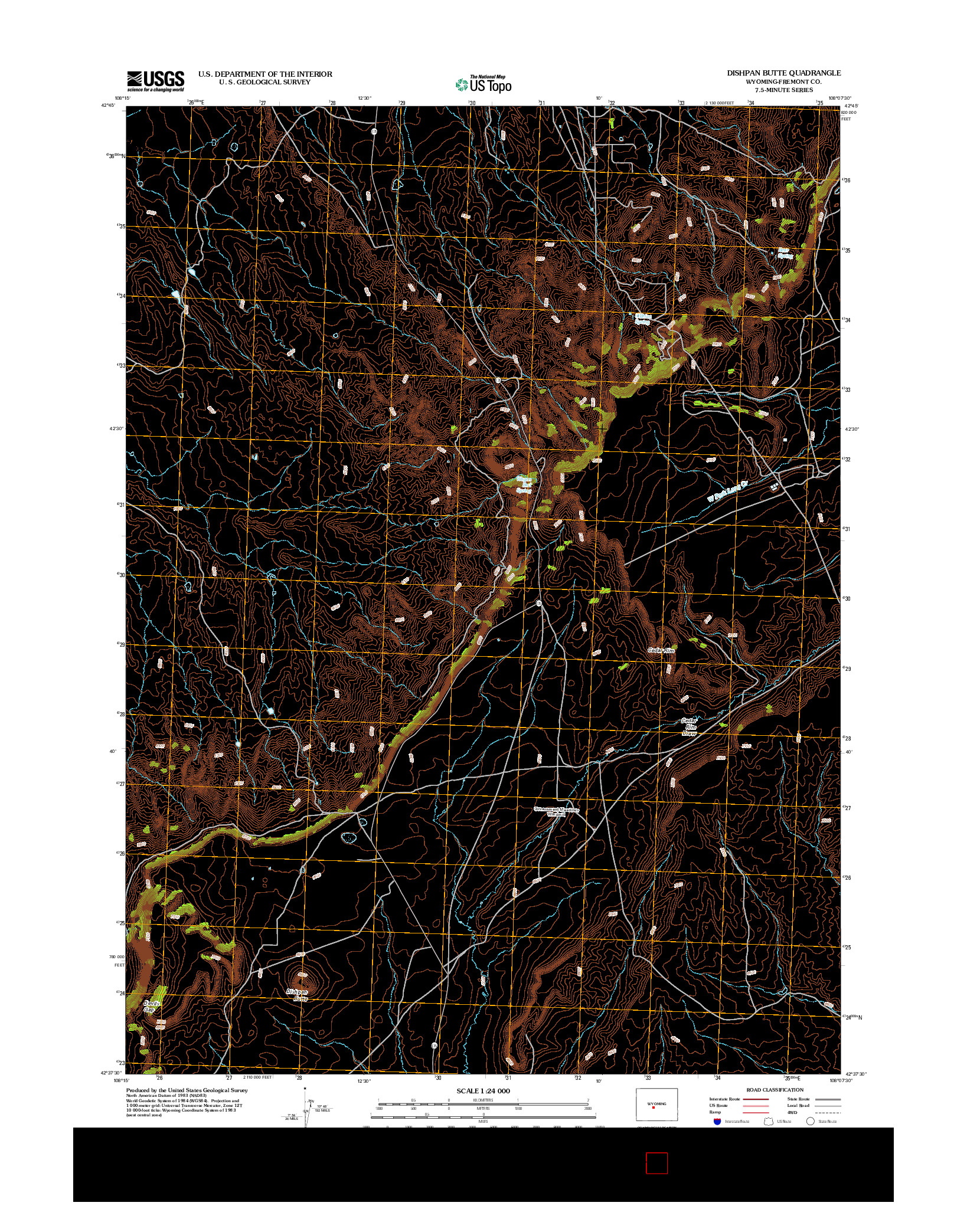 USGS US TOPO 7.5-MINUTE MAP FOR DISHPAN BUTTE, WY 2012