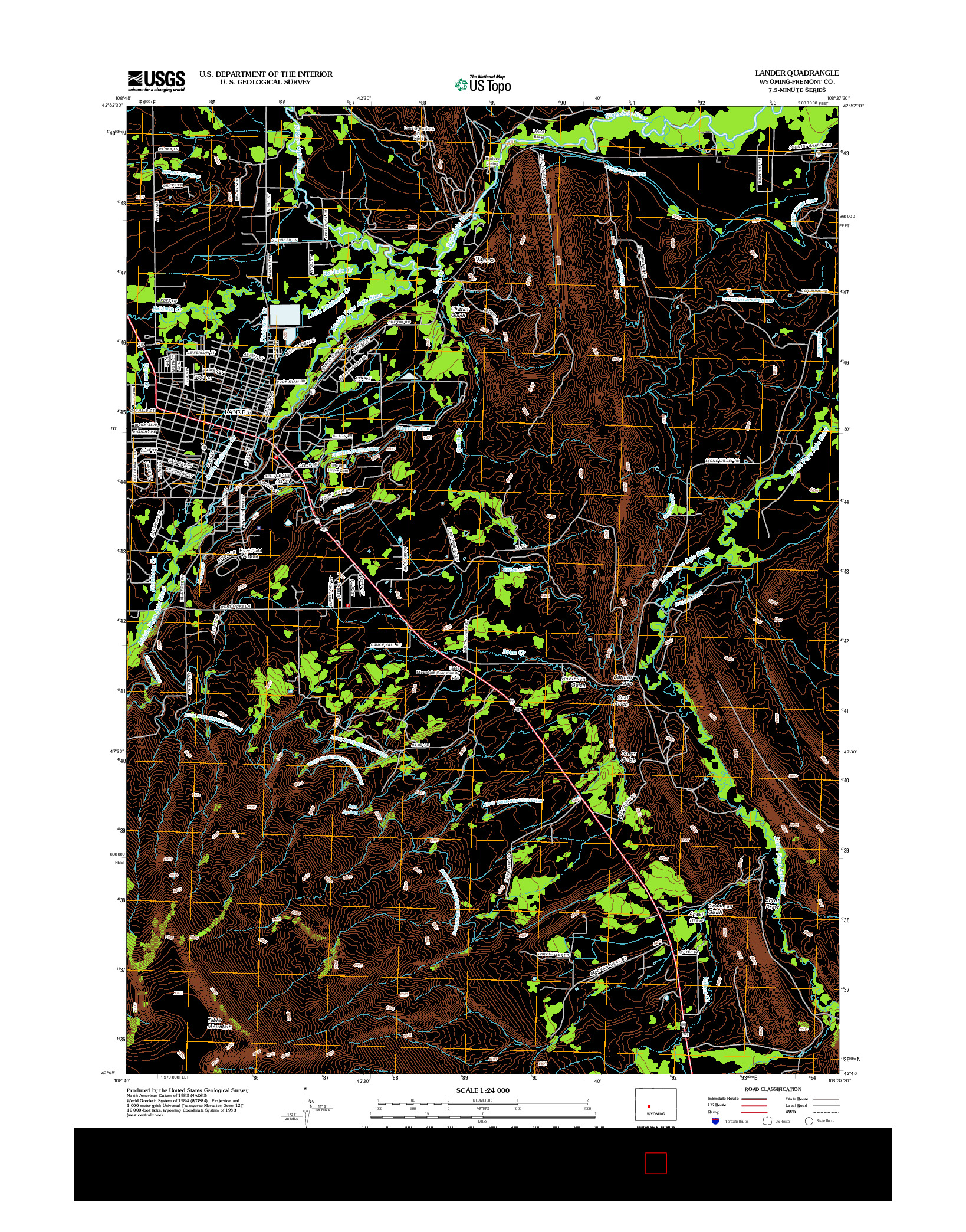 USGS US TOPO 7.5-MINUTE MAP FOR LANDER, WY 2012