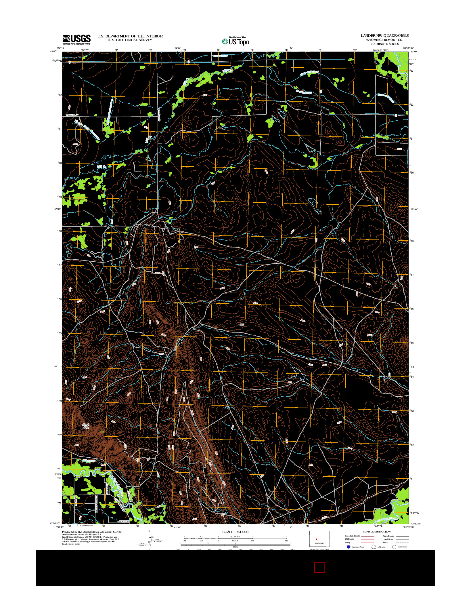 USGS US TOPO 7.5-MINUTE MAP FOR LANDER NW, WY 2012