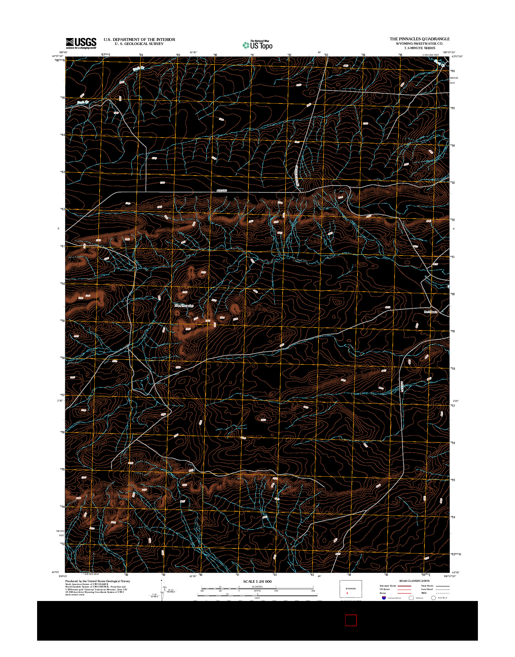 USGS US TOPO 7.5-MINUTE MAP FOR THE PINNACLES, WY 2012