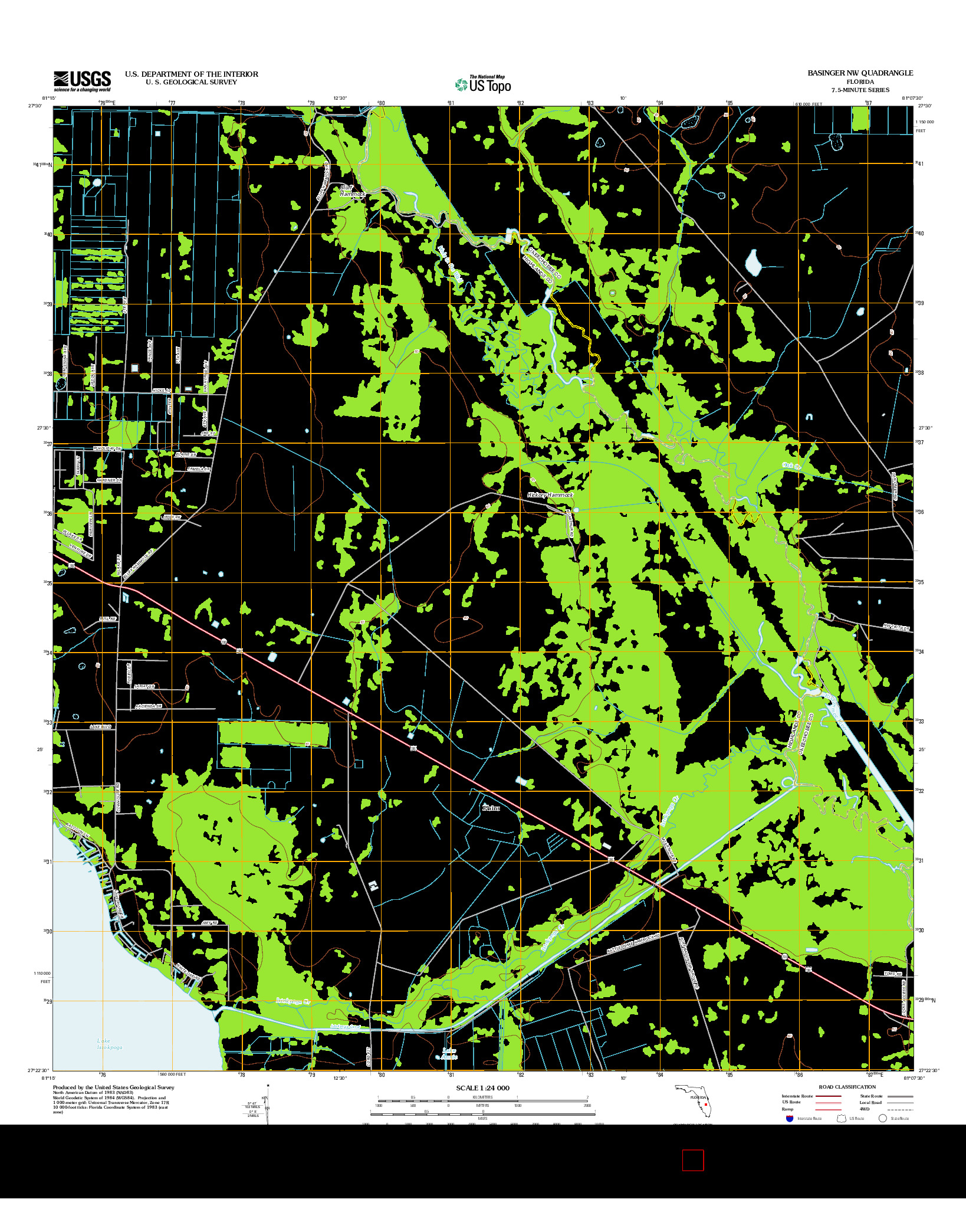 USGS US TOPO 7.5-MINUTE MAP FOR BASINGER NW, FL 2012