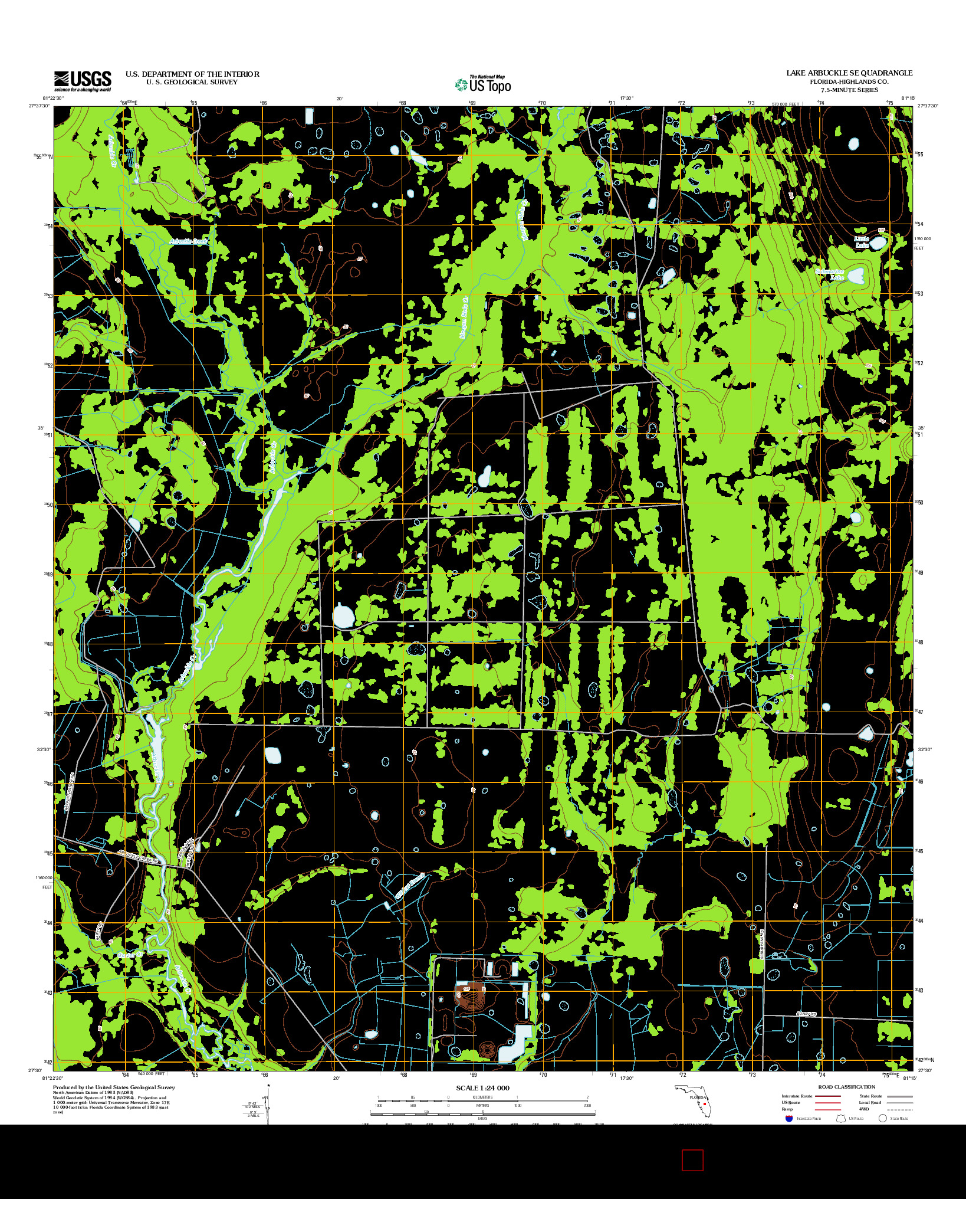 USGS US TOPO 7.5-MINUTE MAP FOR LAKE ARBUCKLE SE, FL 2012