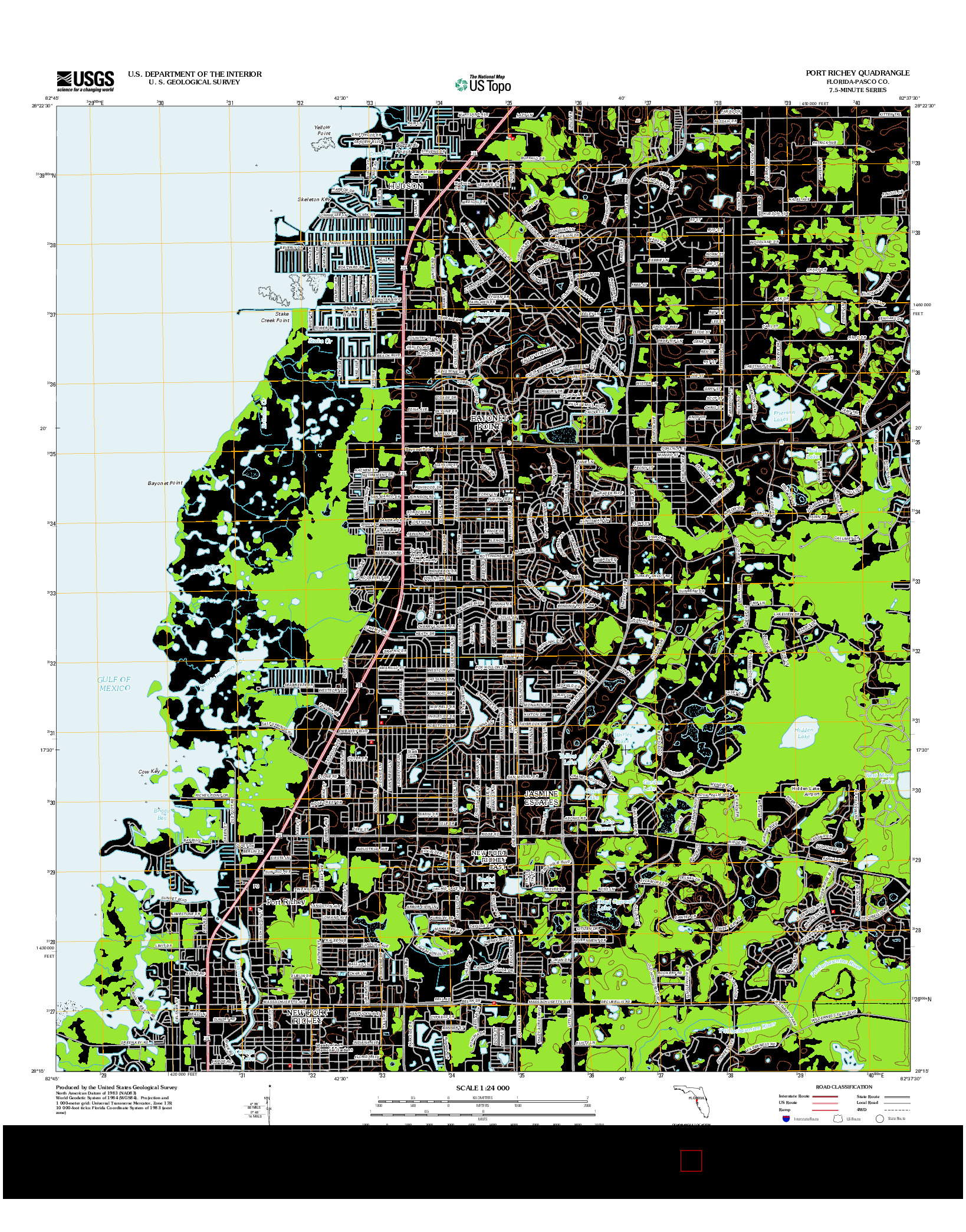 USGS US TOPO 7.5-MINUTE MAP FOR PORT RICHEY, FL 2012