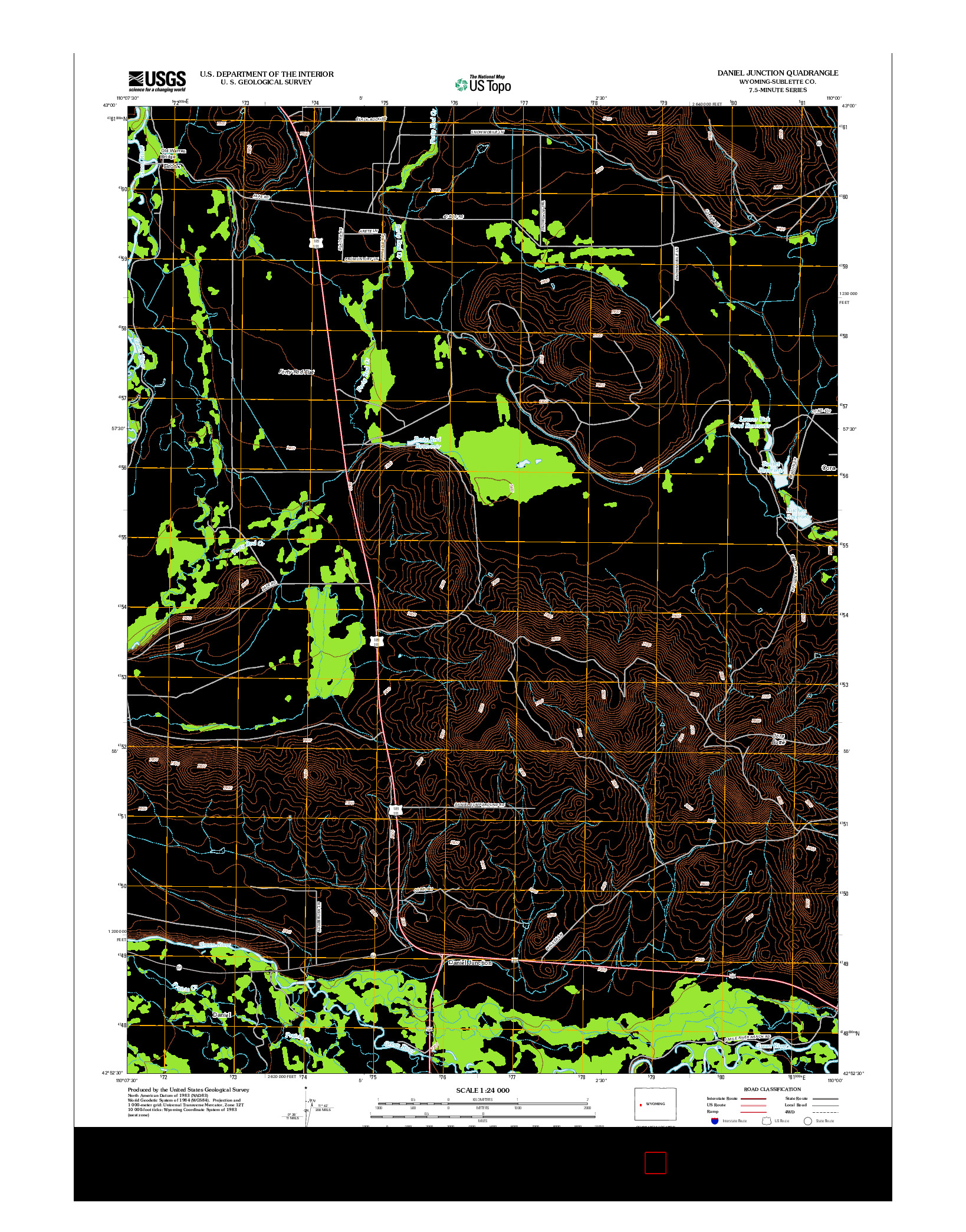 USGS US TOPO 7.5-MINUTE MAP FOR DANIEL JUNCTION, WY 2012