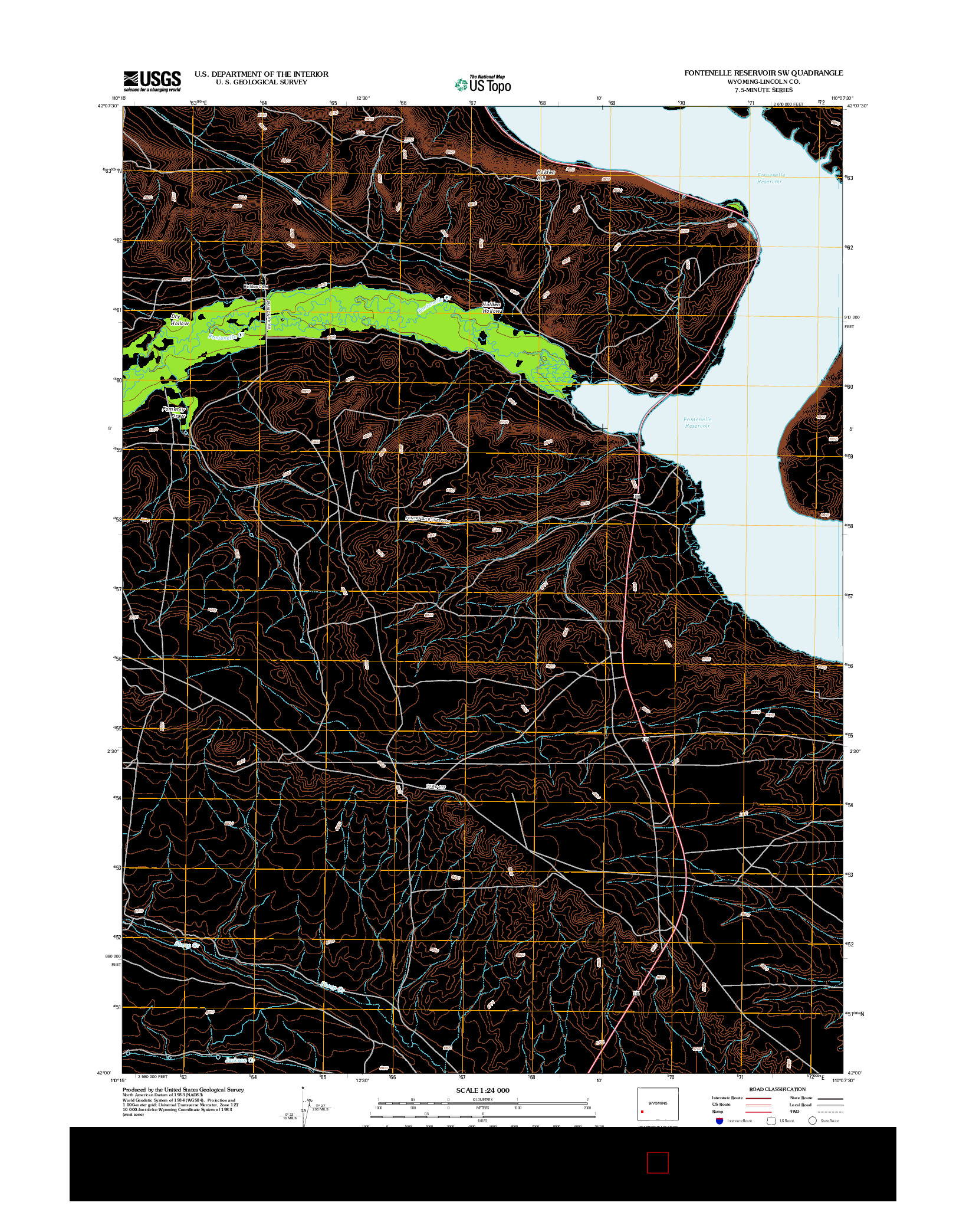 USGS US TOPO 7.5-MINUTE MAP FOR FONTENELLE RESERVOIR SW, WY 2012