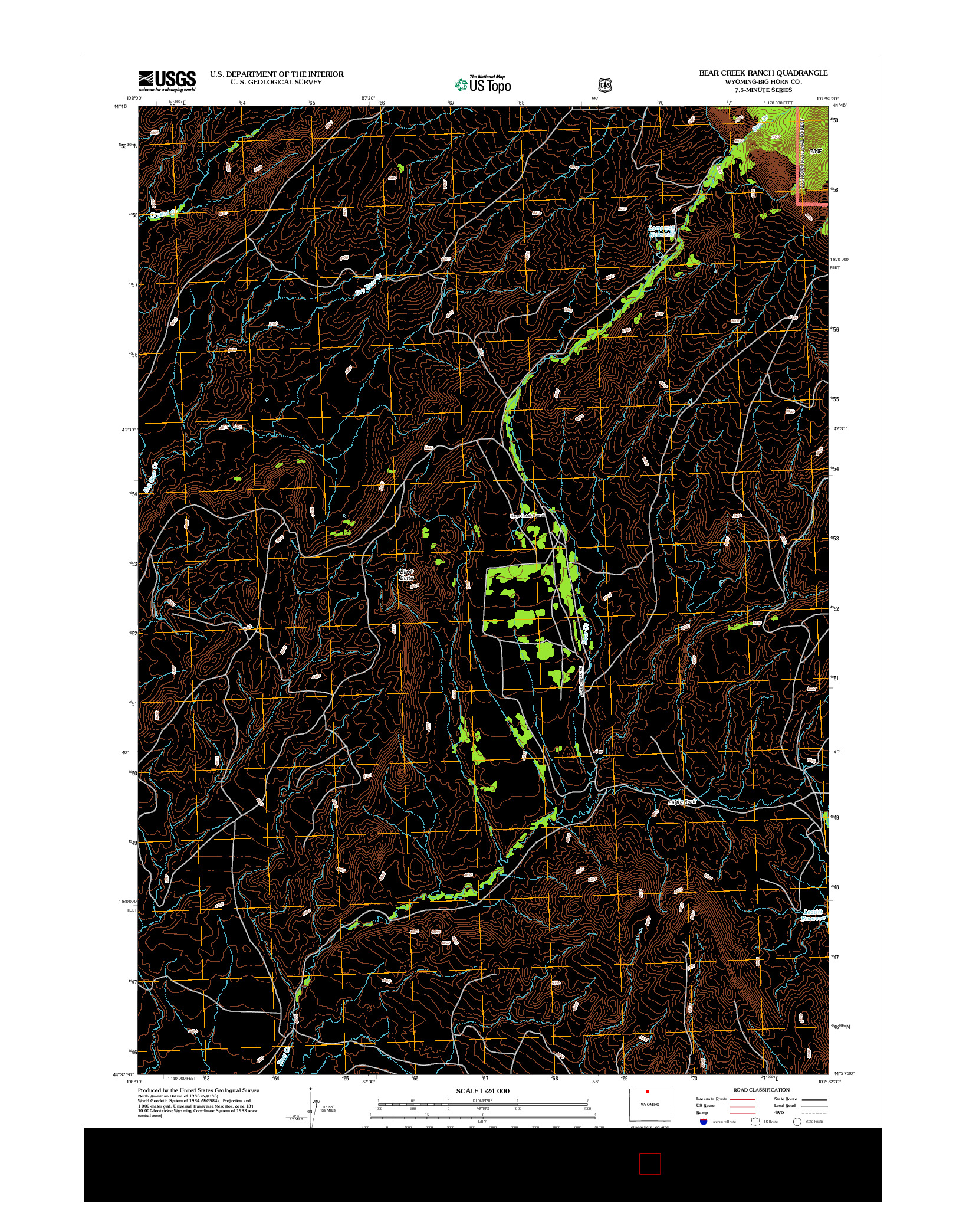 USGS US TOPO 7.5-MINUTE MAP FOR BEAR CREEK RANCH, WY 2012