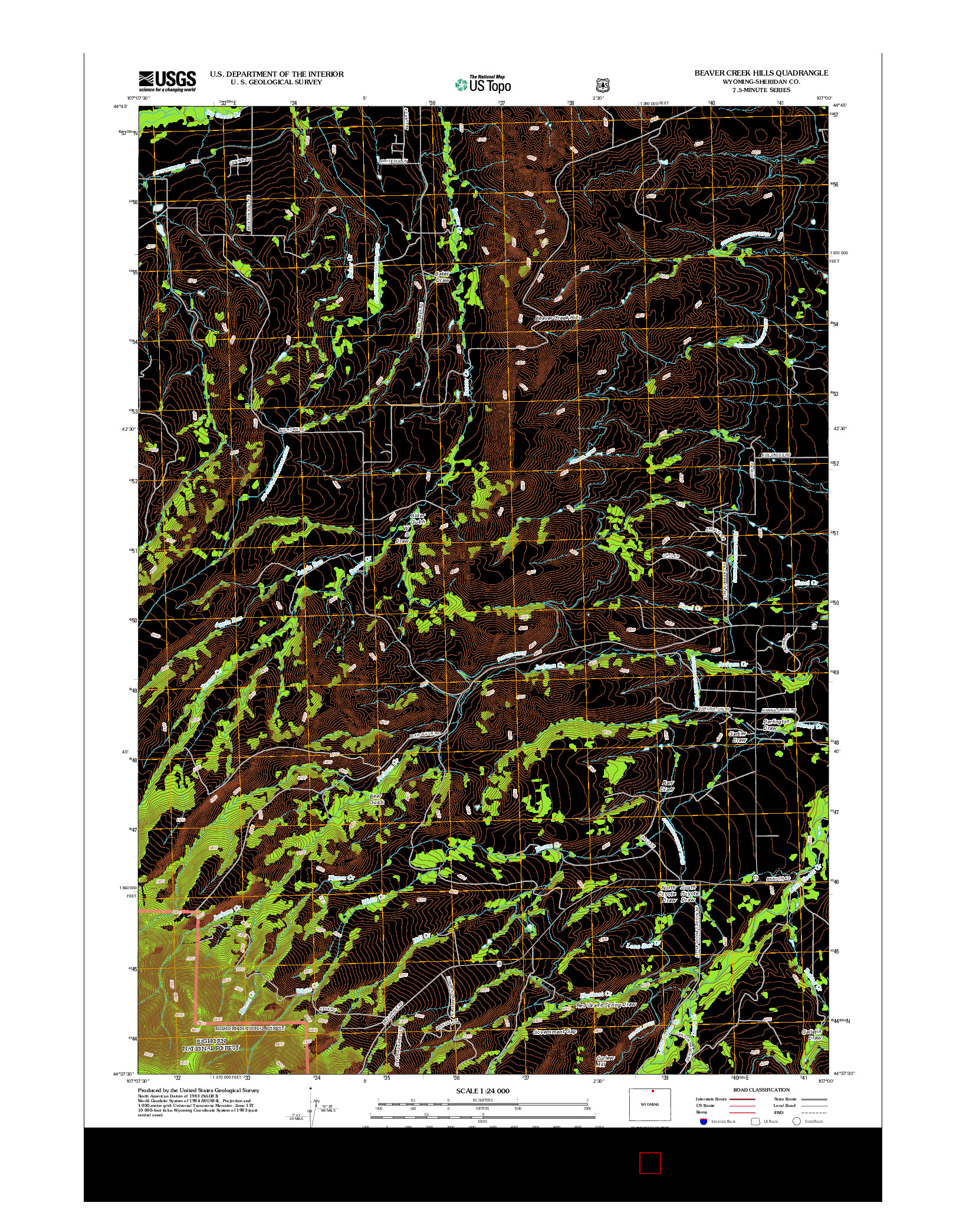 USGS US TOPO 7.5-MINUTE MAP FOR BEAVER CREEK HILLS, WY 2012