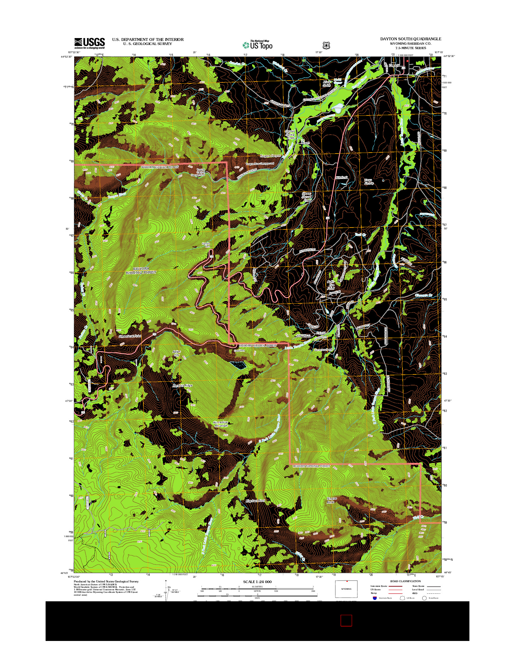 USGS US TOPO 7.5-MINUTE MAP FOR DAYTON SOUTH, WY 2012