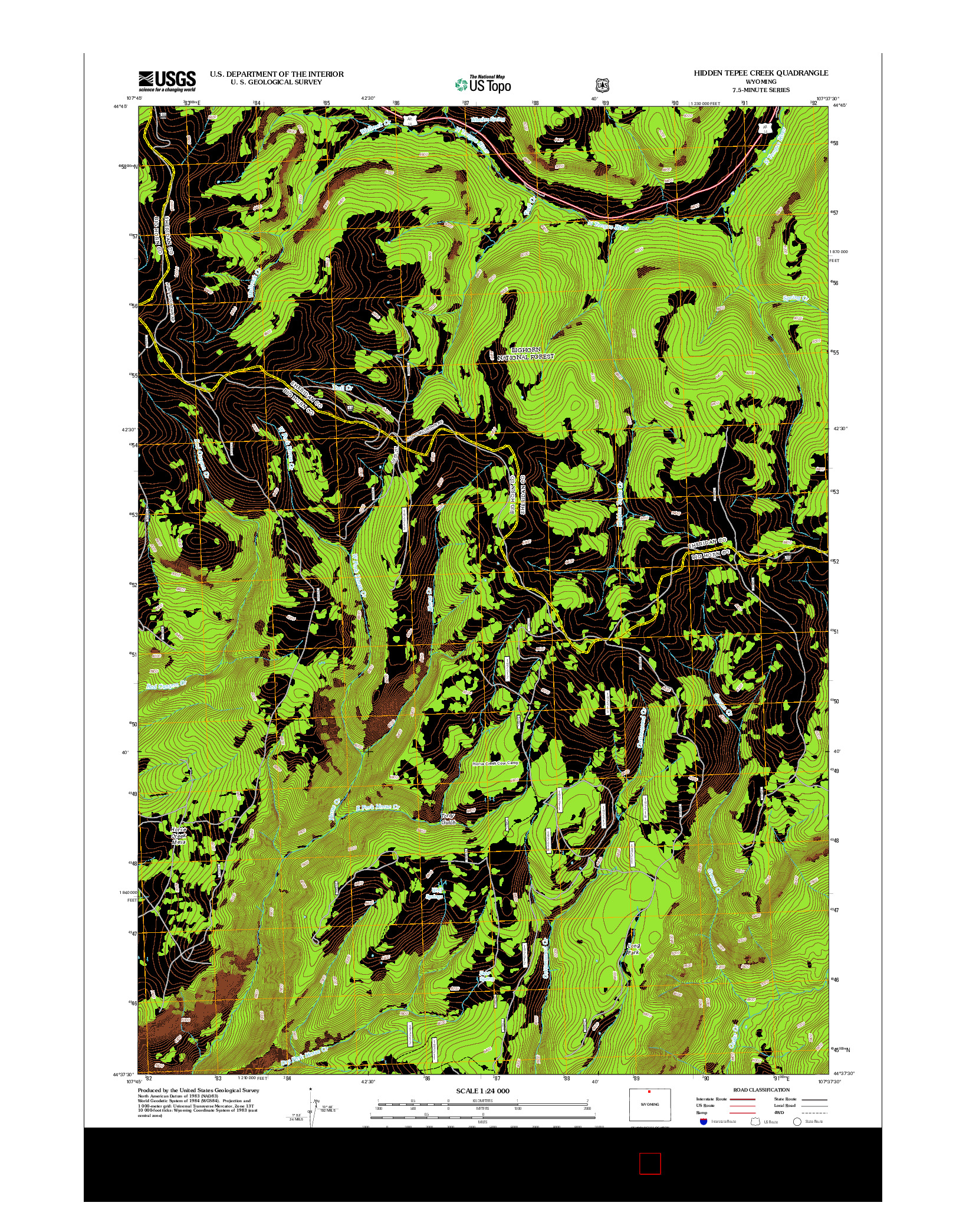 USGS US TOPO 7.5-MINUTE MAP FOR HIDDEN TEPEE CREEK, WY 2012