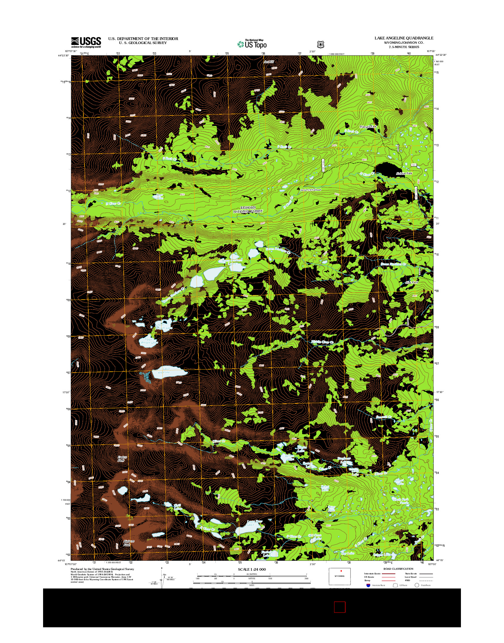 USGS US TOPO 7.5-MINUTE MAP FOR LAKE ANGELINE, WY 2012