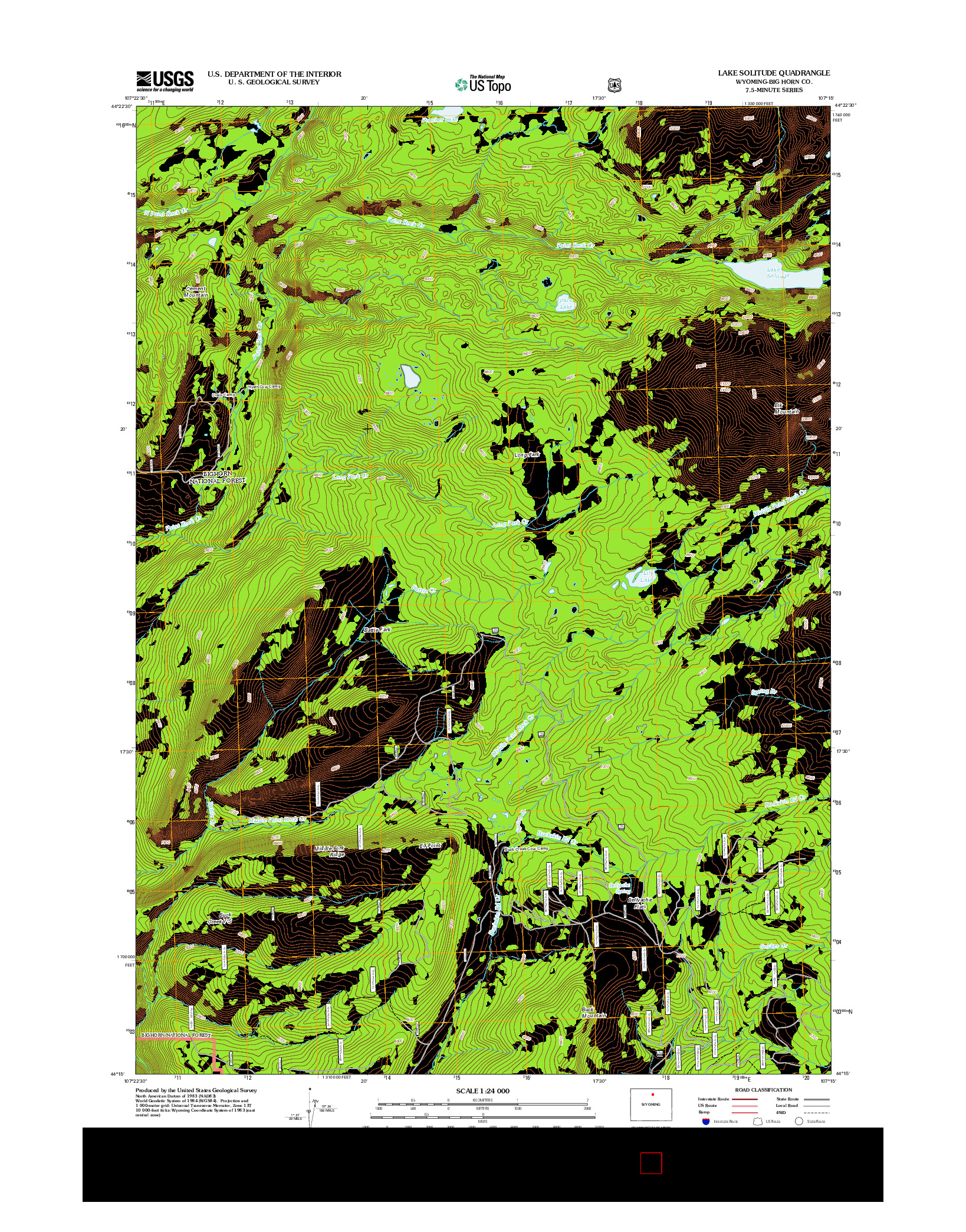 USGS US TOPO 7.5-MINUTE MAP FOR LAKE SOLITUDE, WY 2012