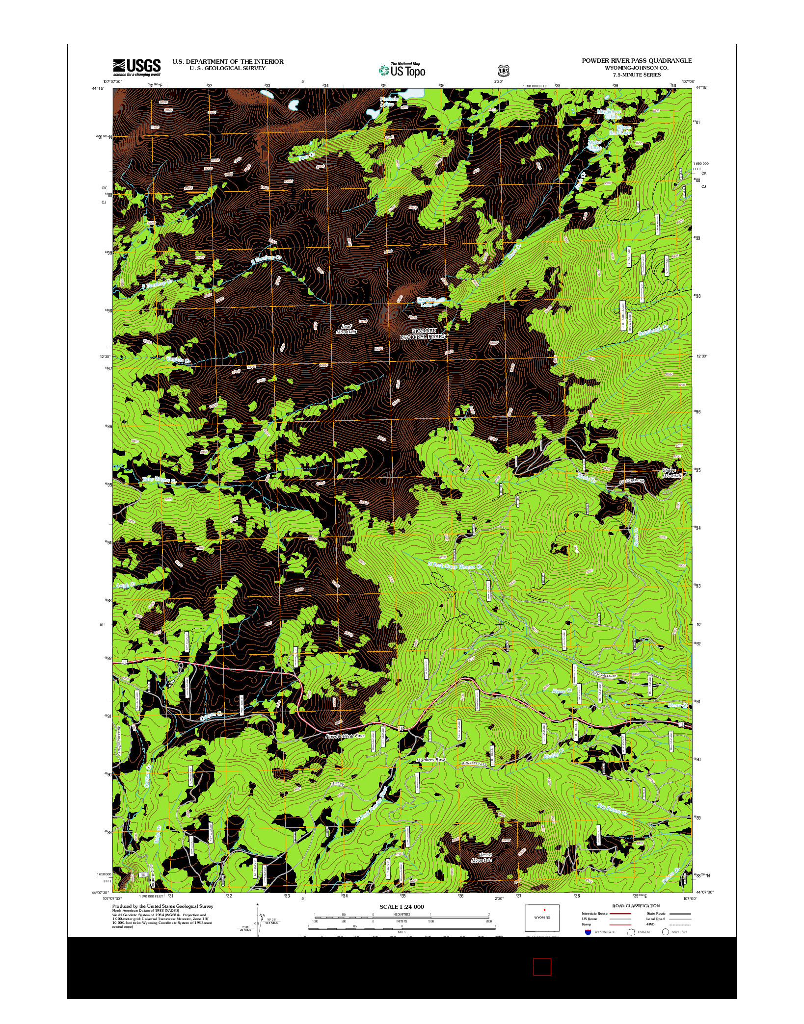 USGS US TOPO 7.5-MINUTE MAP FOR POWDER RIVER PASS, WY 2012