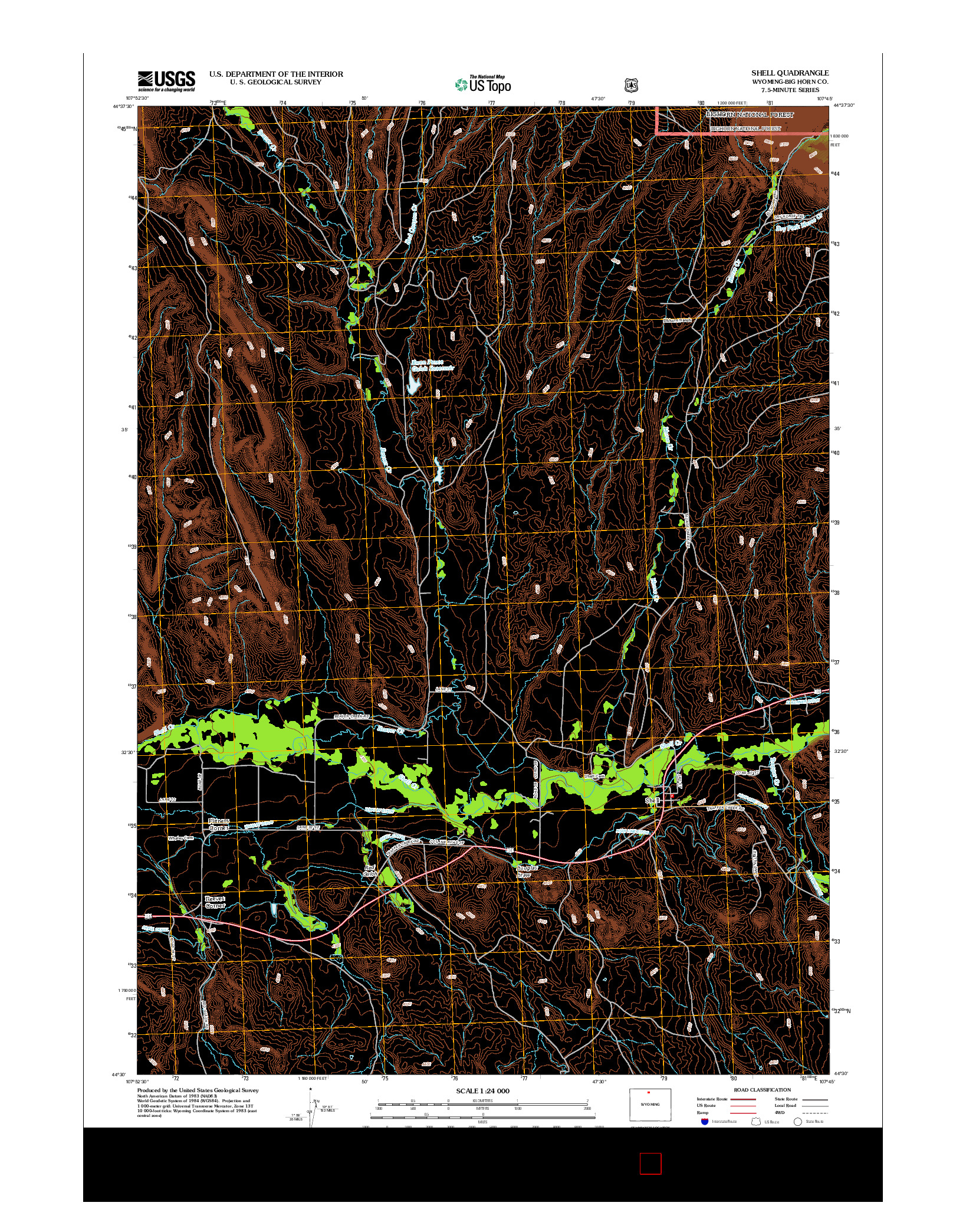 USGS US TOPO 7.5-MINUTE MAP FOR SHELL, WY 2012