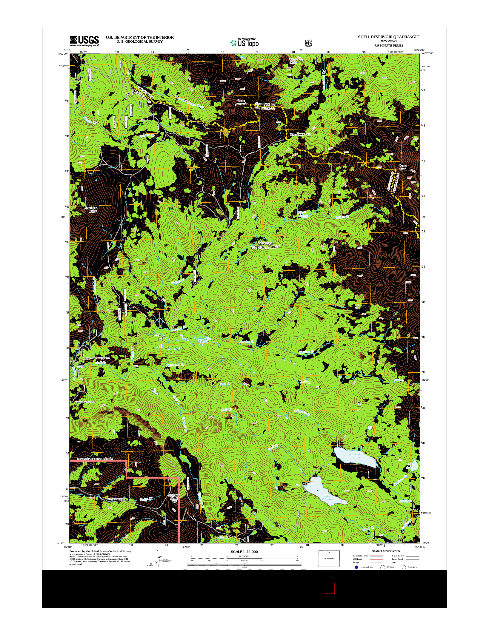 USGS US TOPO 7.5-MINUTE MAP FOR SHELL RESERVOIR, WY 2012