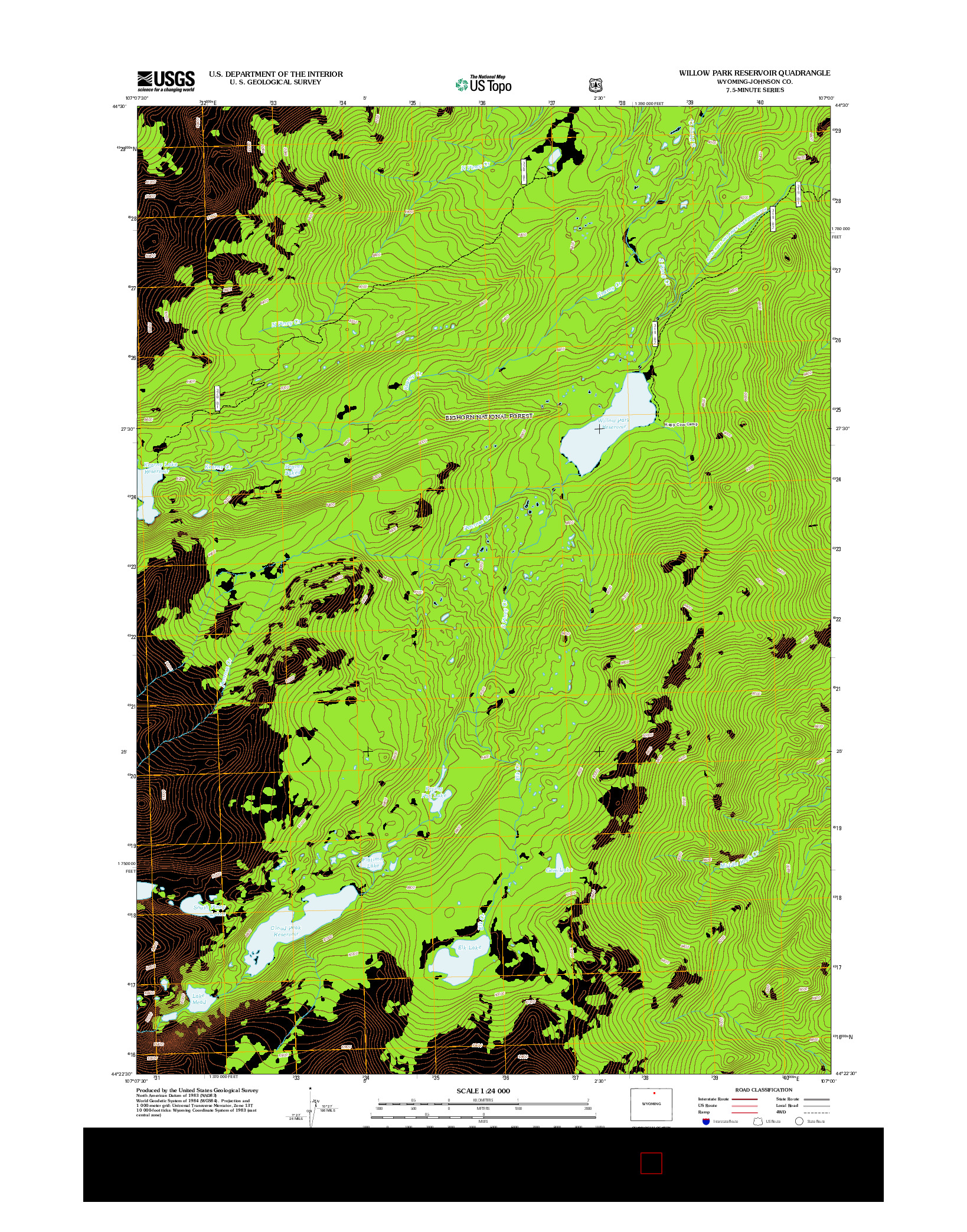 USGS US TOPO 7.5-MINUTE MAP FOR WILLOW PARK RESERVOIR, WY 2012