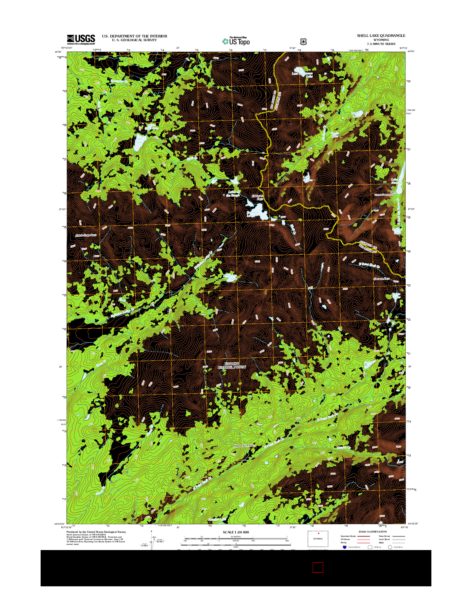 USGS US TOPO 7.5-MINUTE MAP FOR SHELL LAKE, WY 2012