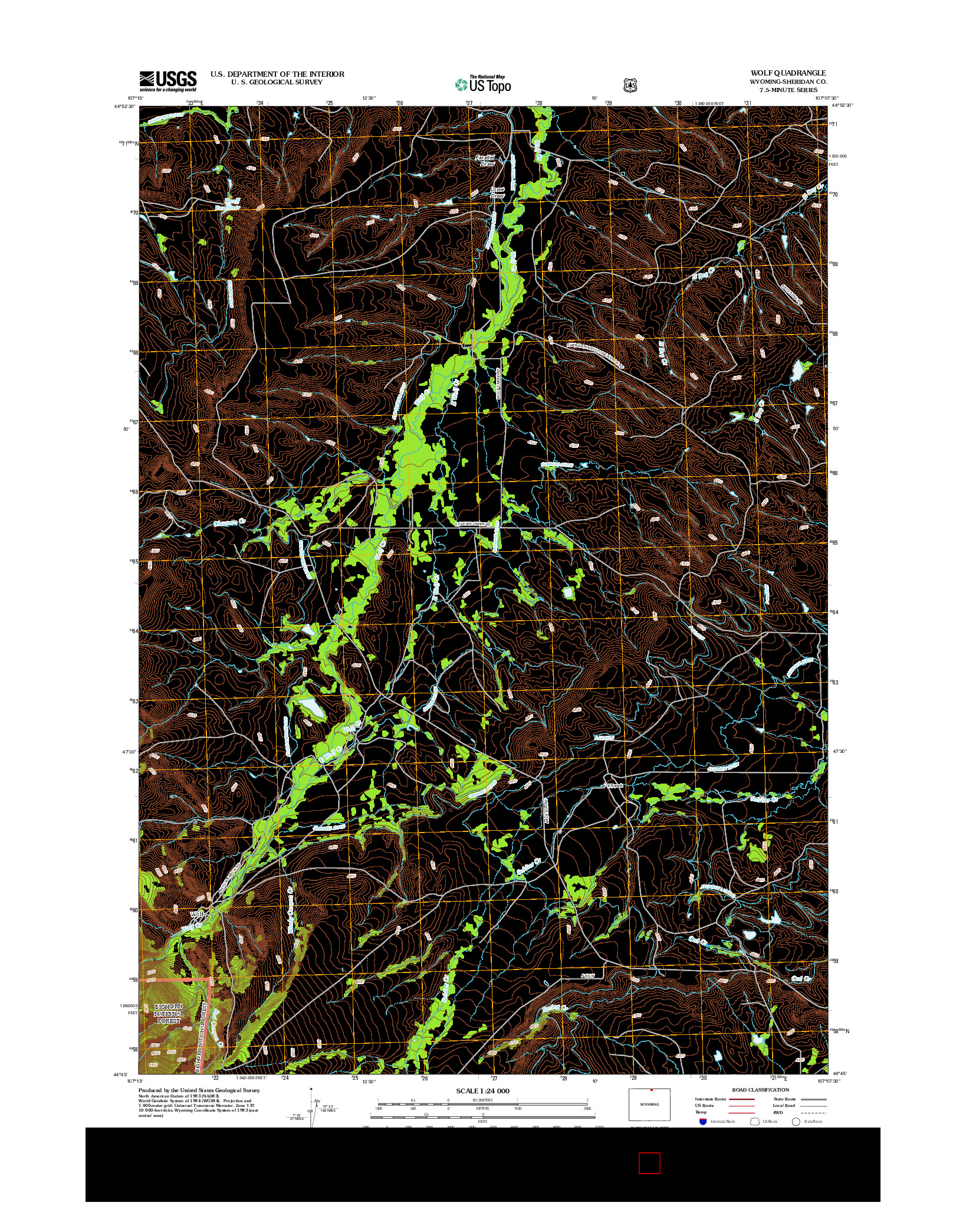 USGS US TOPO 7.5-MINUTE MAP FOR WOLF, WY 2012