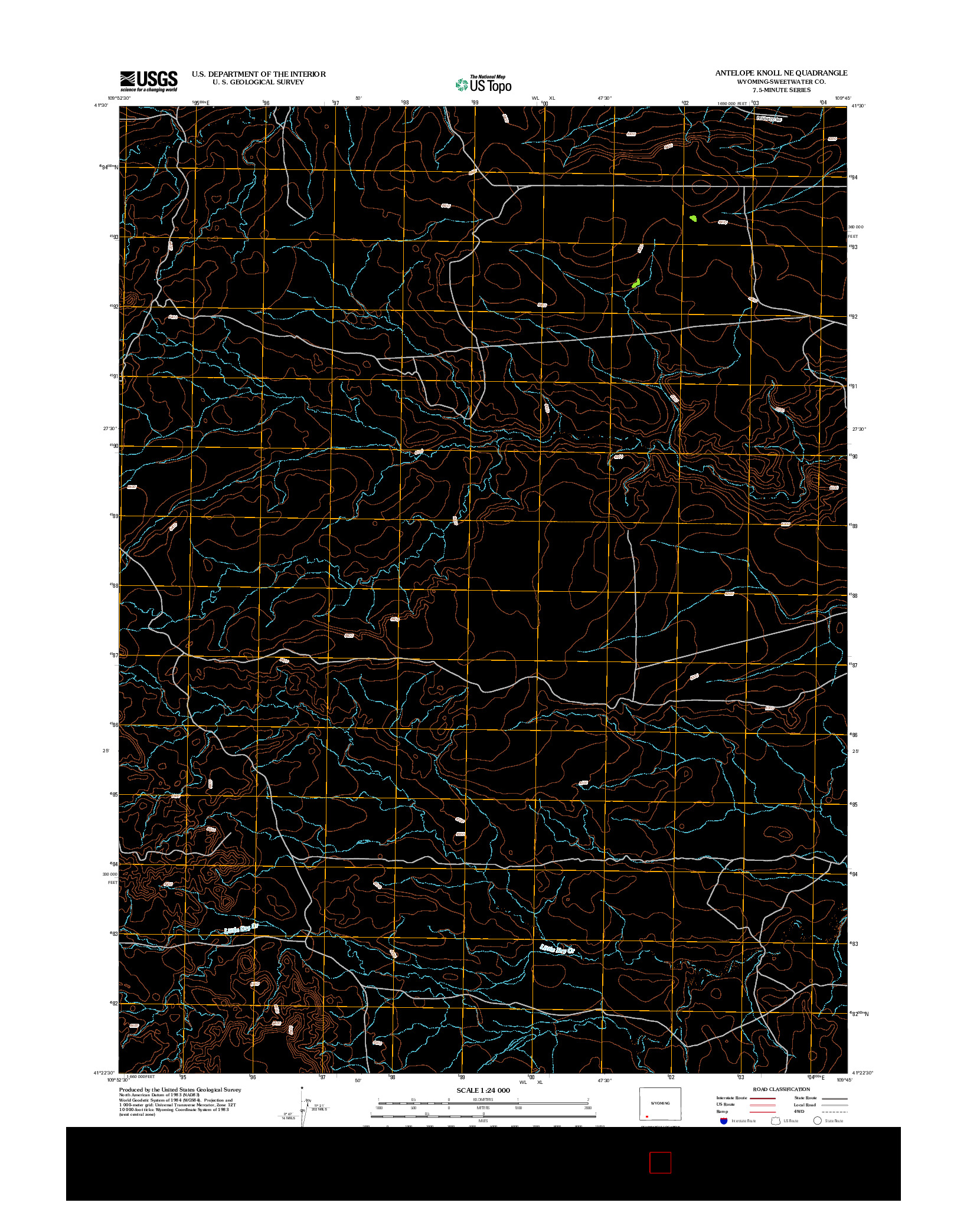 USGS US TOPO 7.5-MINUTE MAP FOR ANTELOPE KNOLL NE, WY 2012