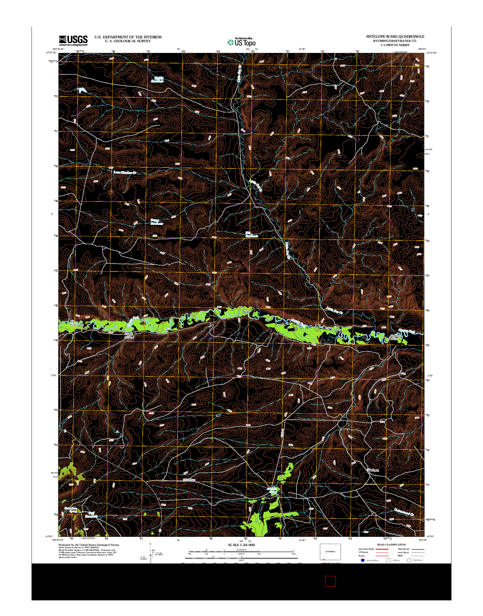 USGS US TOPO 7.5-MINUTE MAP FOR ANTELOPE WASH, WY 2012