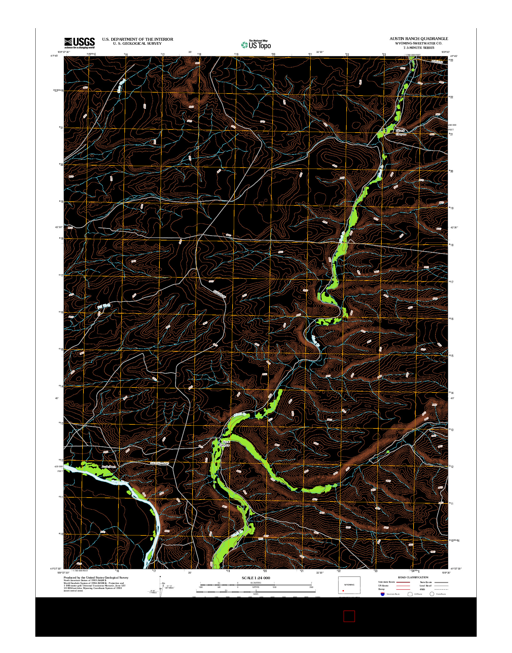 USGS US TOPO 7.5-MINUTE MAP FOR AUSTIN RANCH, WY 2012