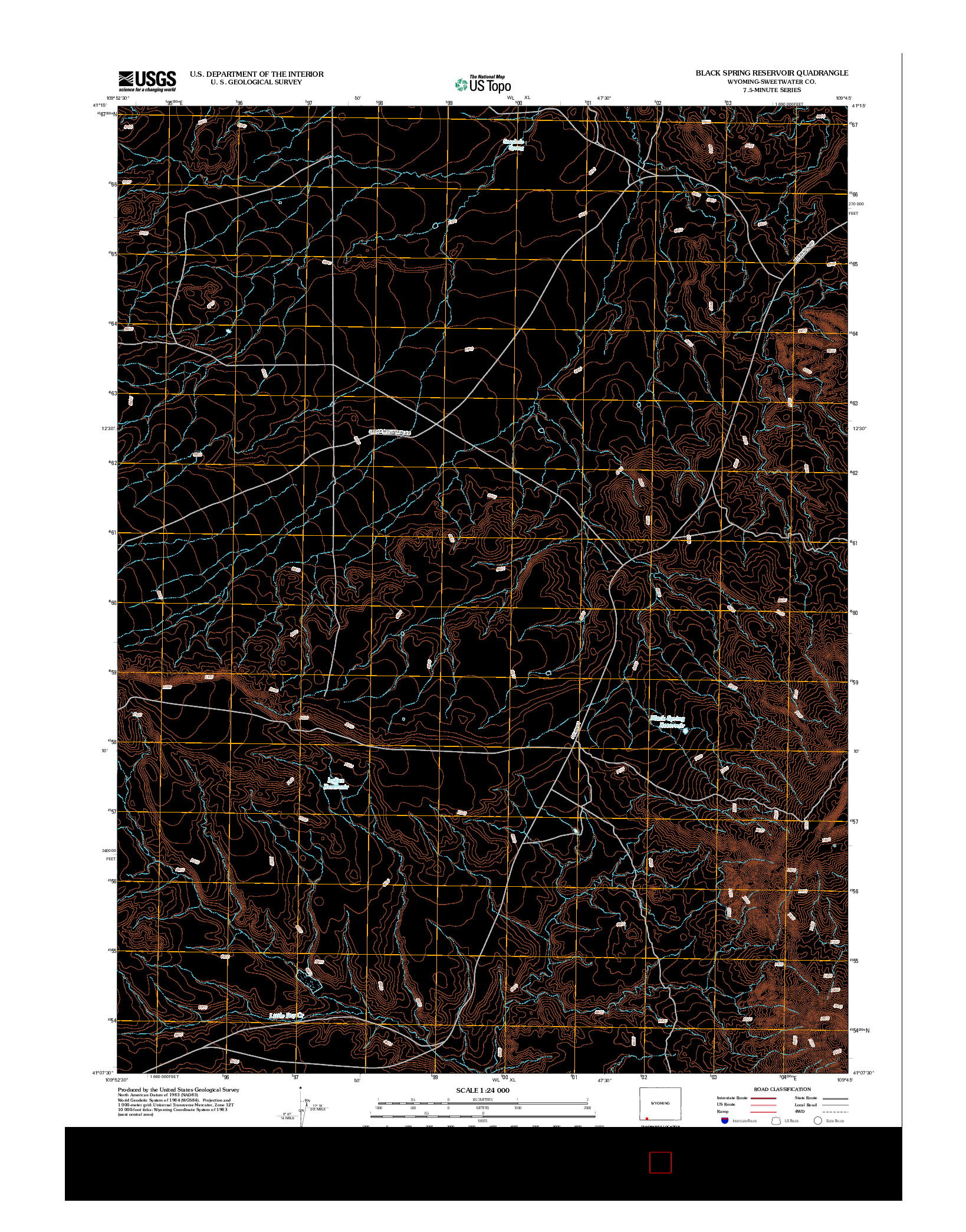 USGS US TOPO 7.5-MINUTE MAP FOR BLACK SPRING RESERVOIR, WY 2012