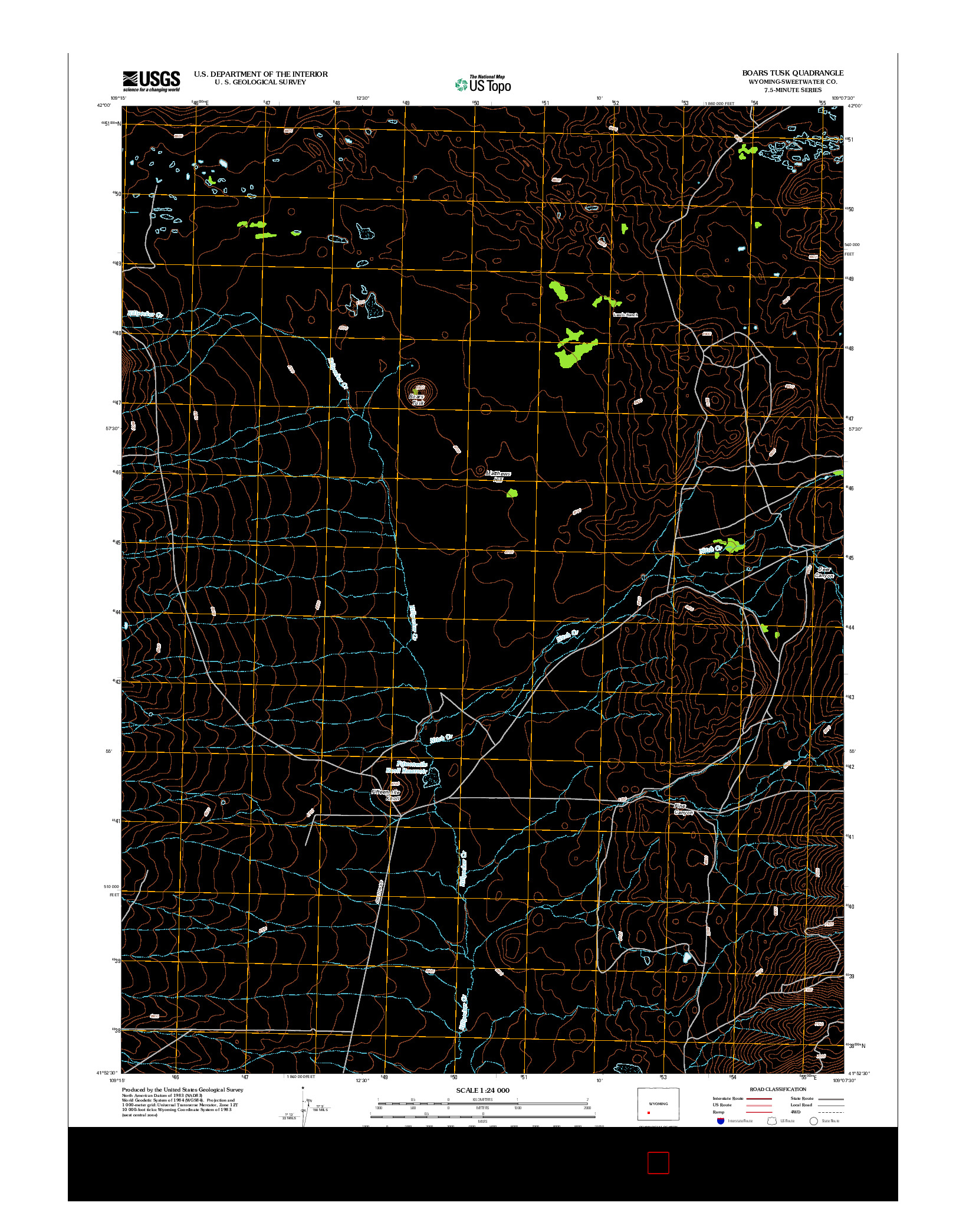 USGS US TOPO 7.5-MINUTE MAP FOR BOARS TUSK, WY 2012