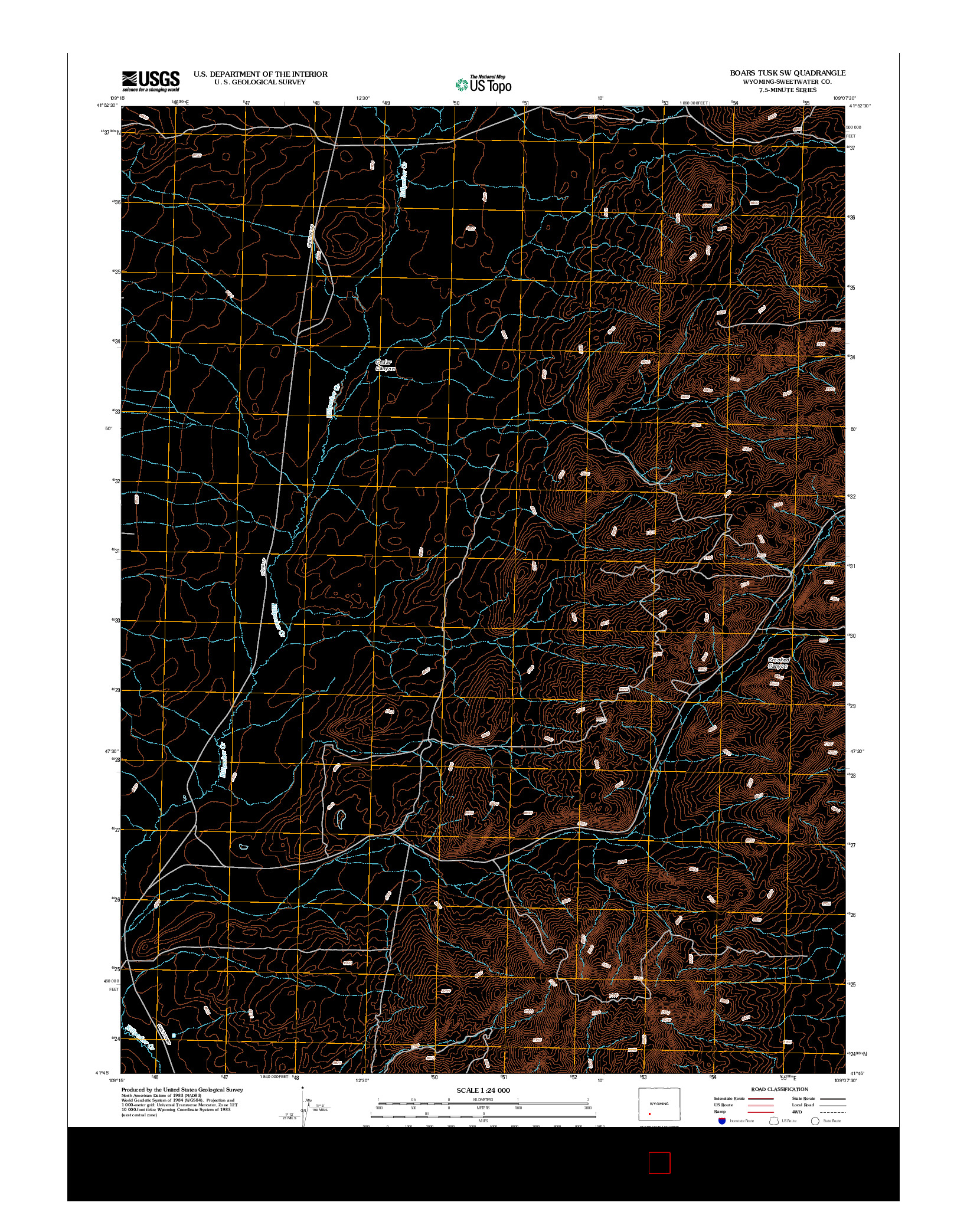 USGS US TOPO 7.5-MINUTE MAP FOR BOARS TUSK SW, WY 2012