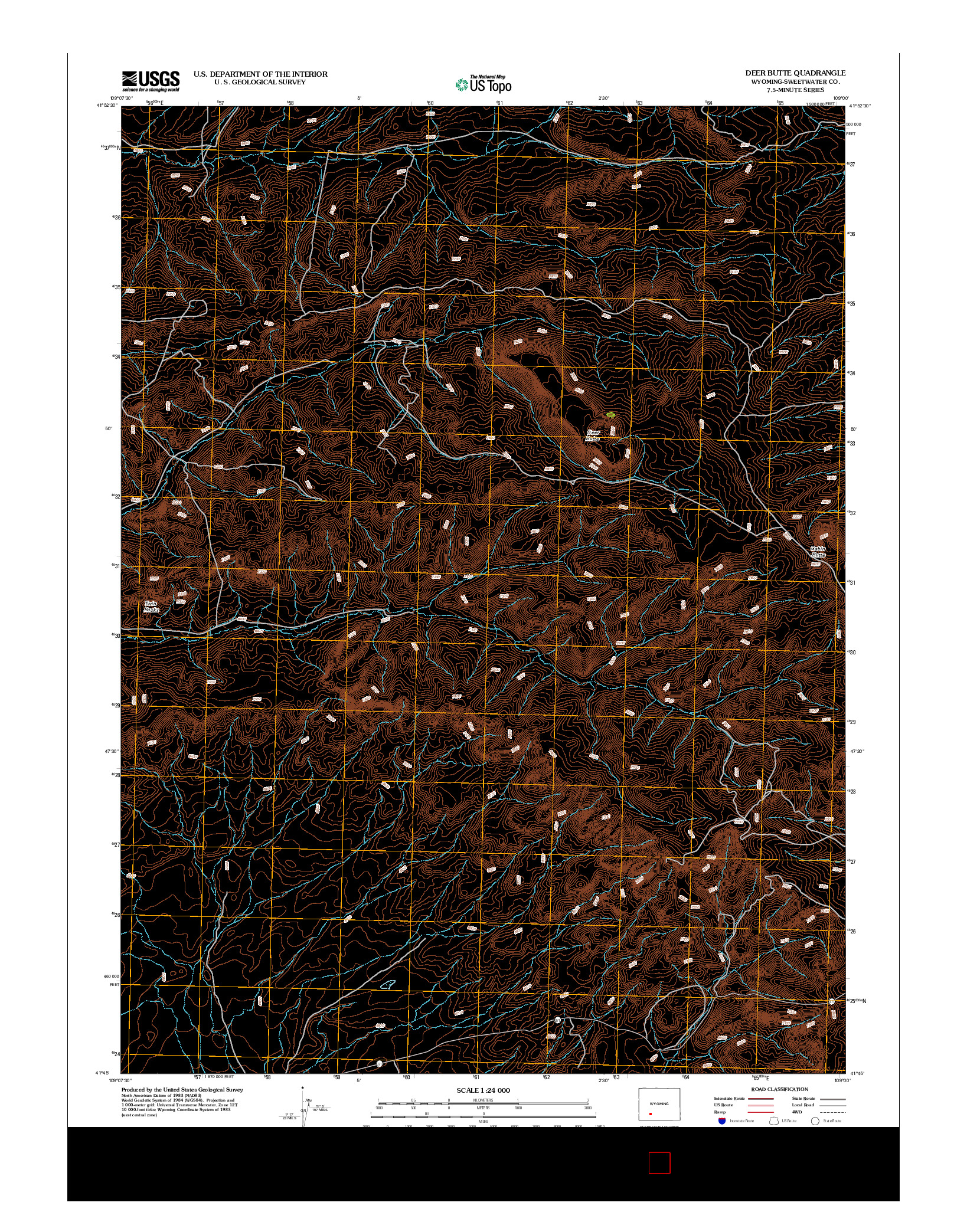 USGS US TOPO 7.5-MINUTE MAP FOR DEER BUTTE, WY 2012