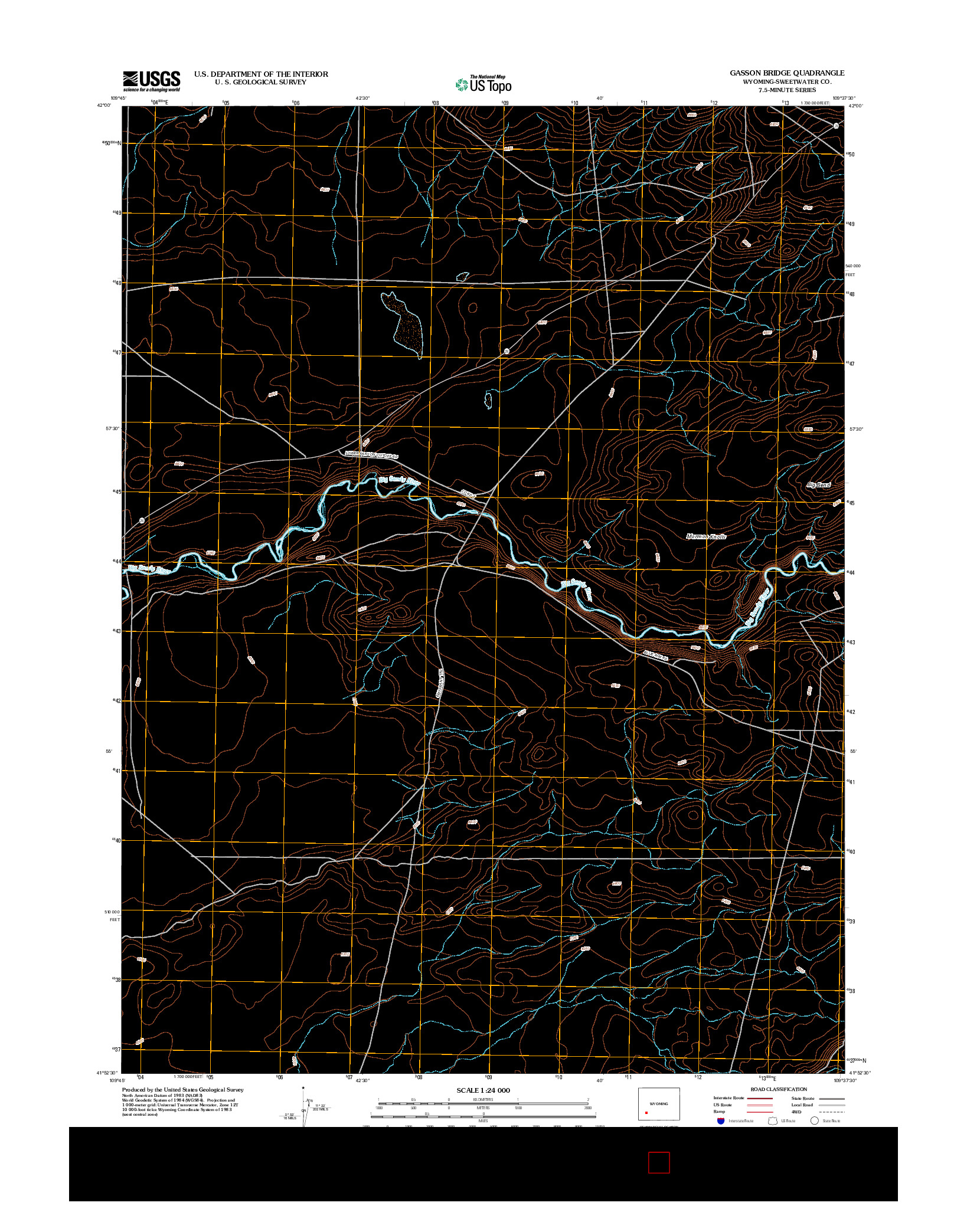 USGS US TOPO 7.5-MINUTE MAP FOR GASSON BRIDGE, WY 2012