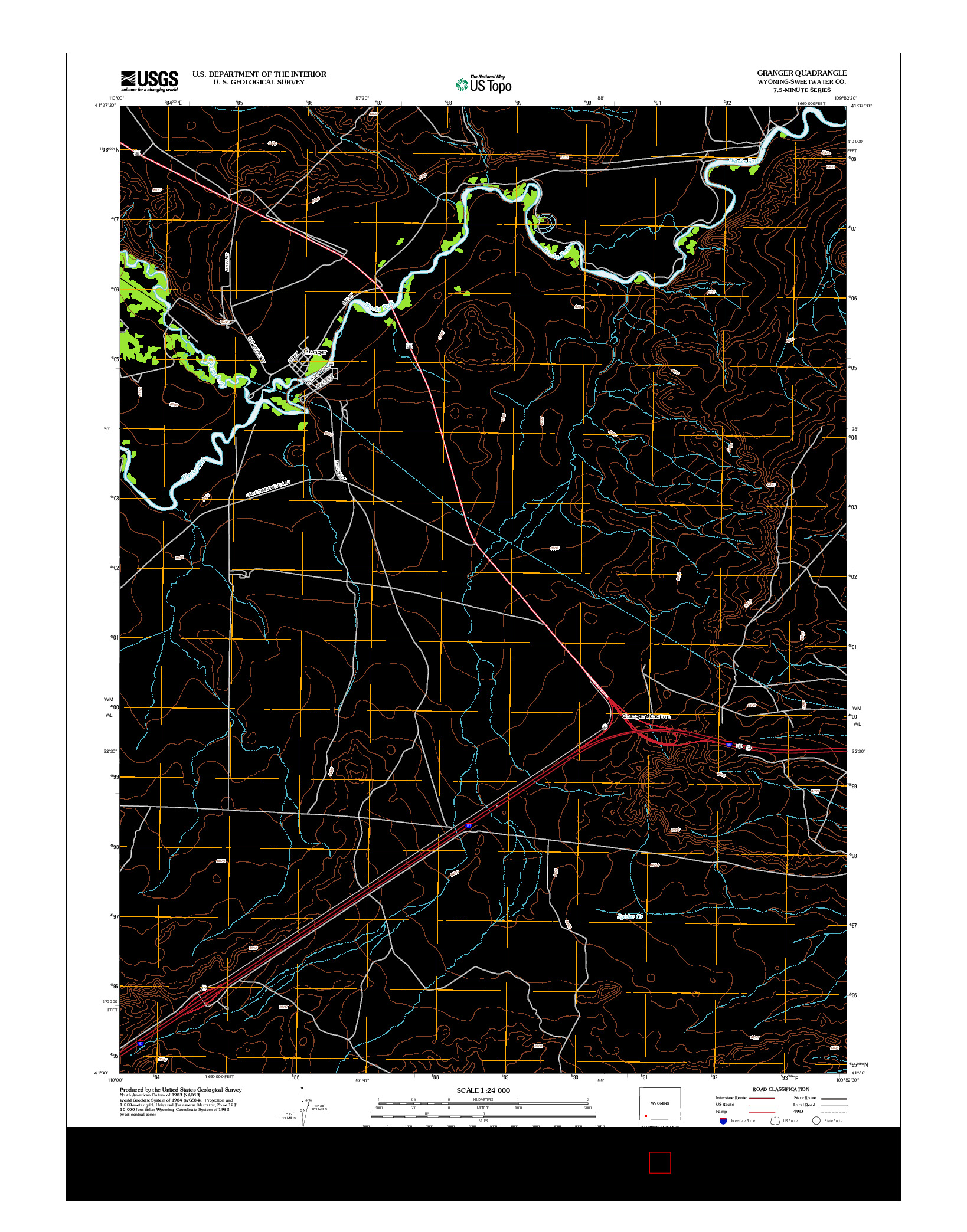 USGS US TOPO 7.5-MINUTE MAP FOR GRANGER, WY 2012