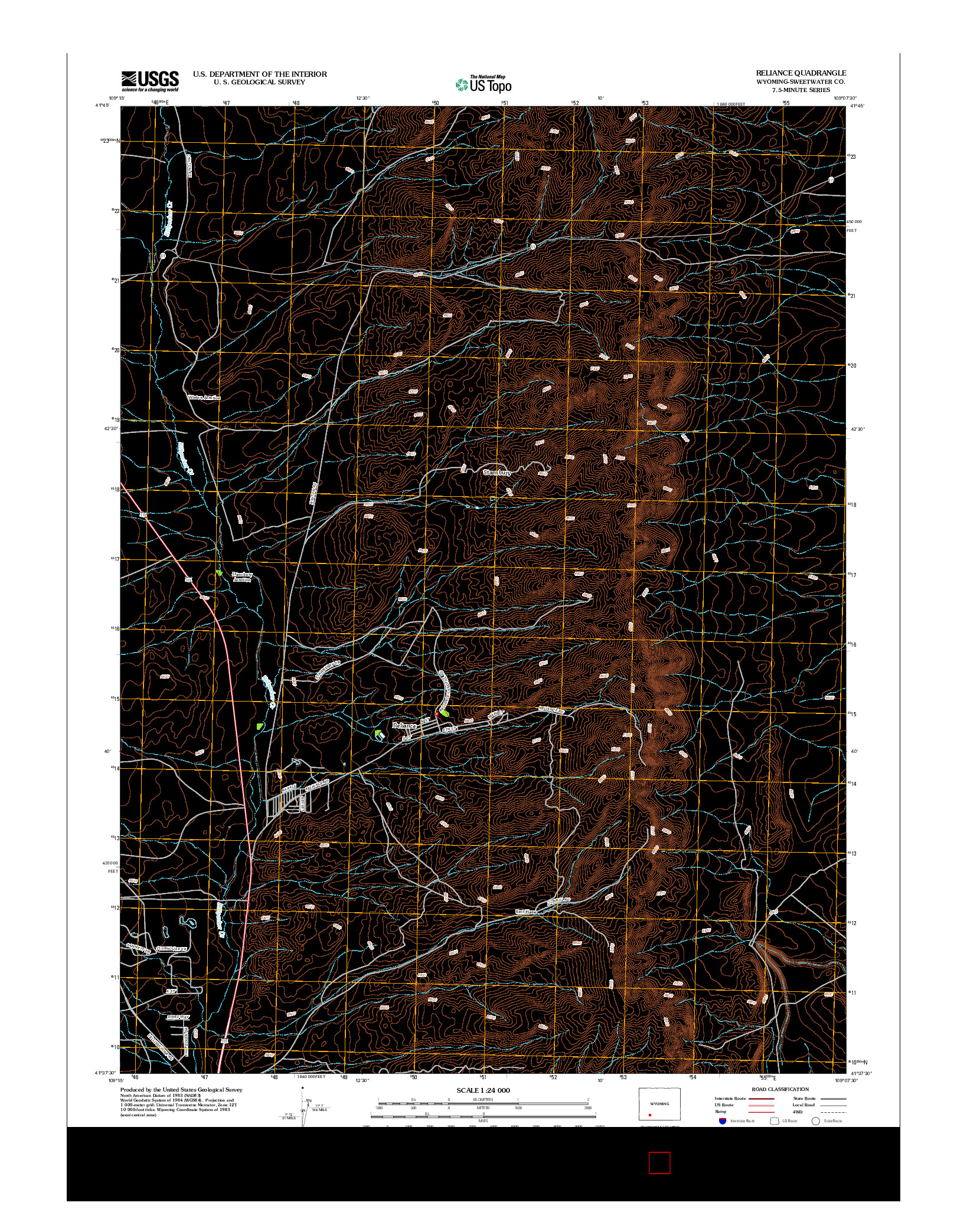 USGS US TOPO 7.5-MINUTE MAP FOR RELIANCE, WY 2012