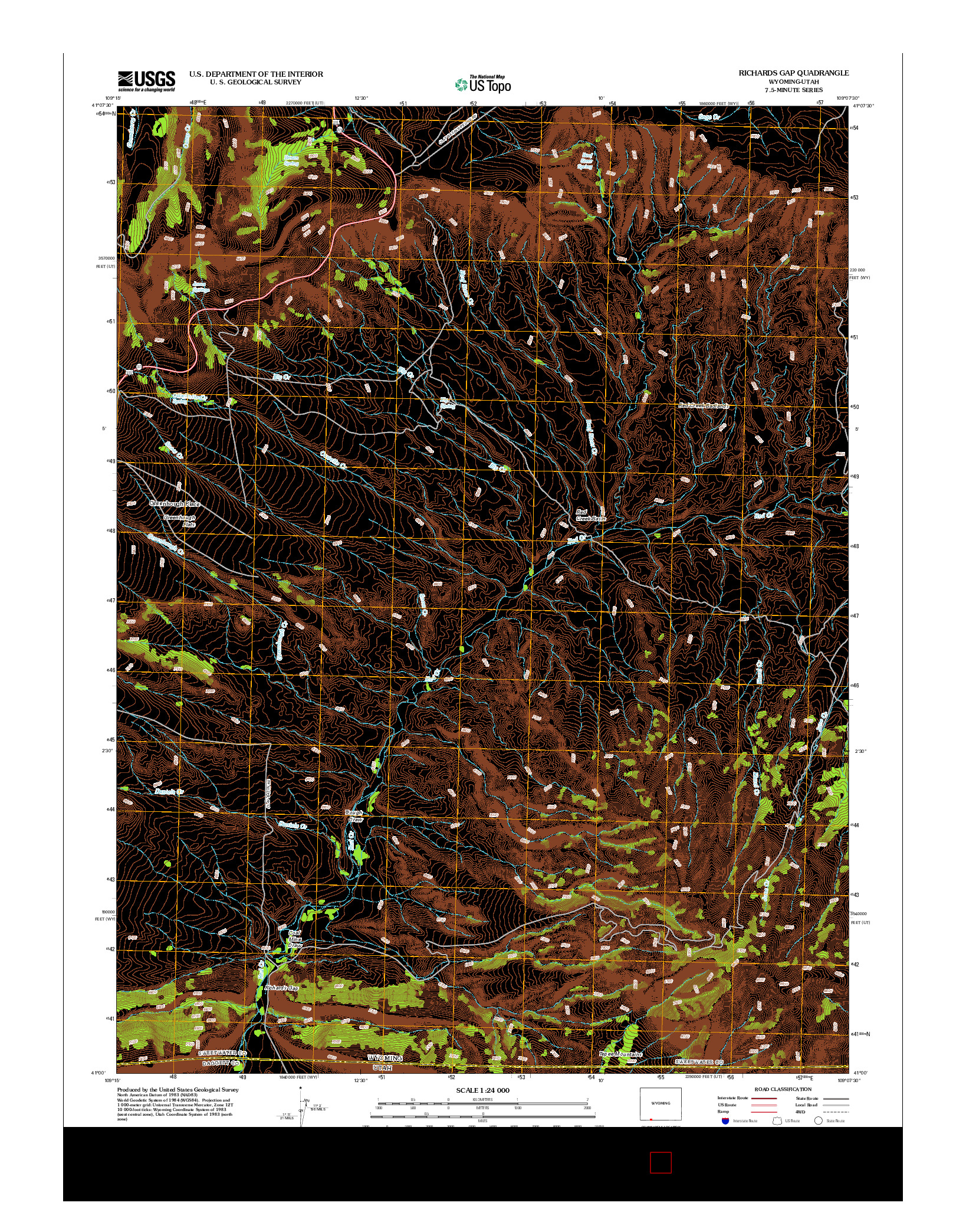 USGS US TOPO 7.5-MINUTE MAP FOR RICHARDS GAP, WY-UT 2012