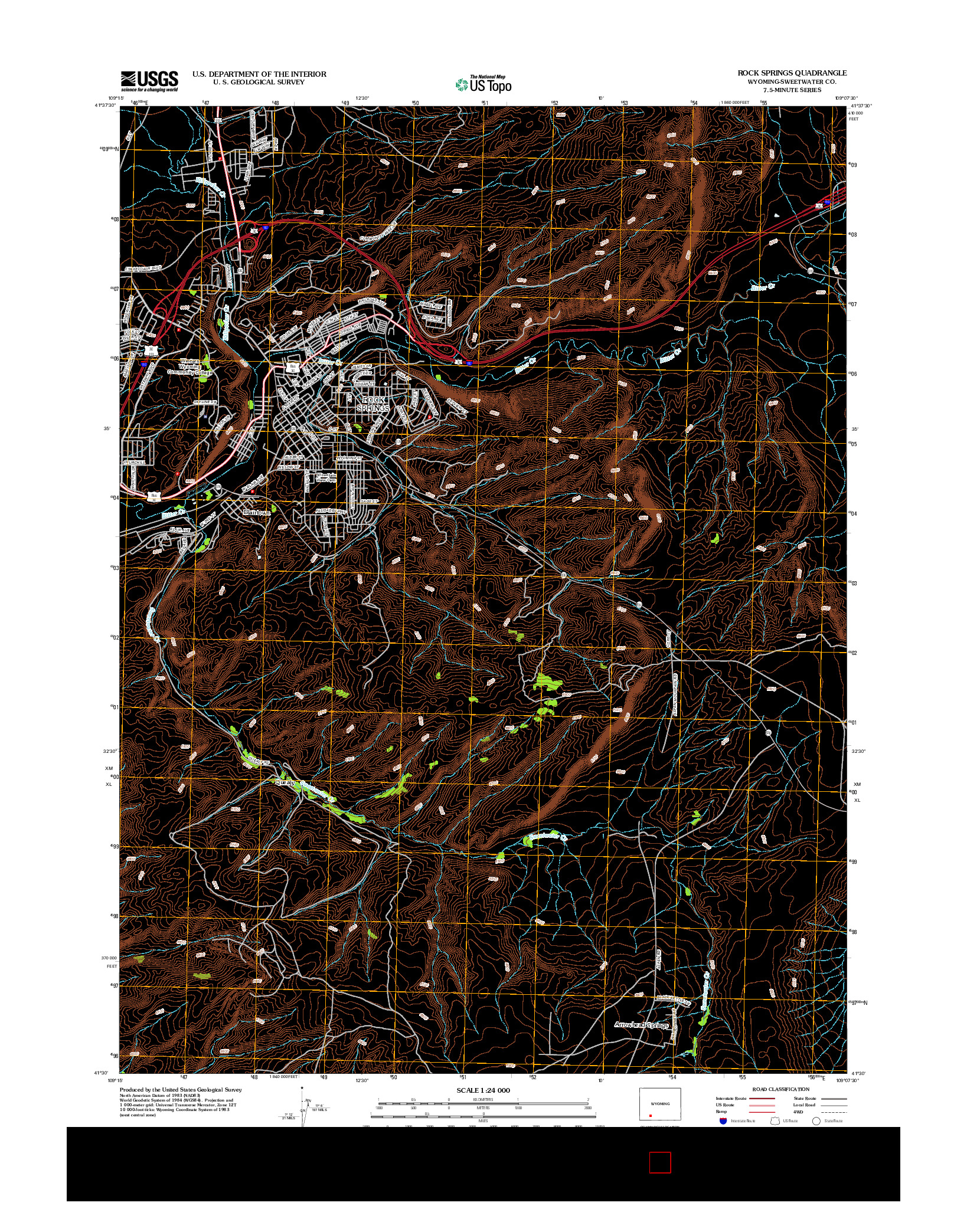 USGS US TOPO 7.5-MINUTE MAP FOR ROCK SPRINGS, WY 2012