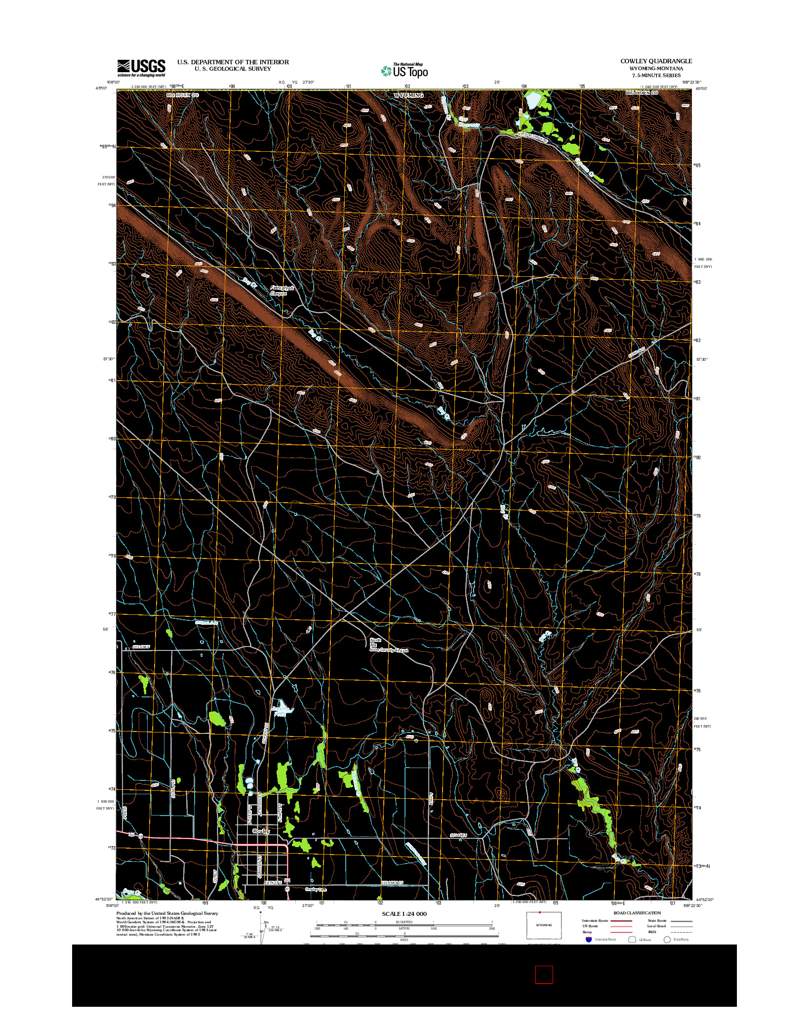 USGS US TOPO 7.5-MINUTE MAP FOR COWLEY, WY-MT 2012