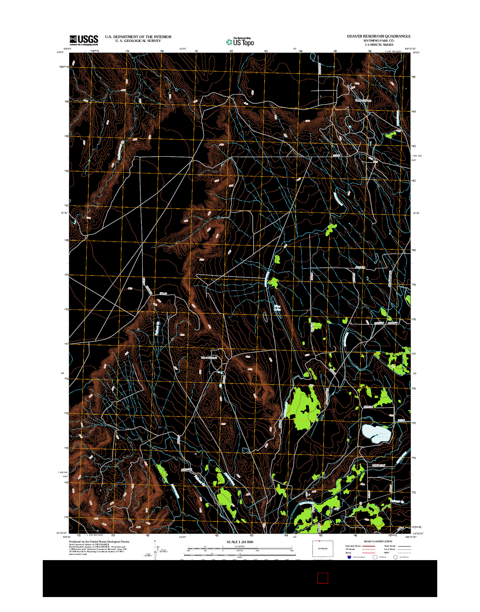USGS US TOPO 7.5-MINUTE MAP FOR DEAVER RESERVOIR, WY 2012