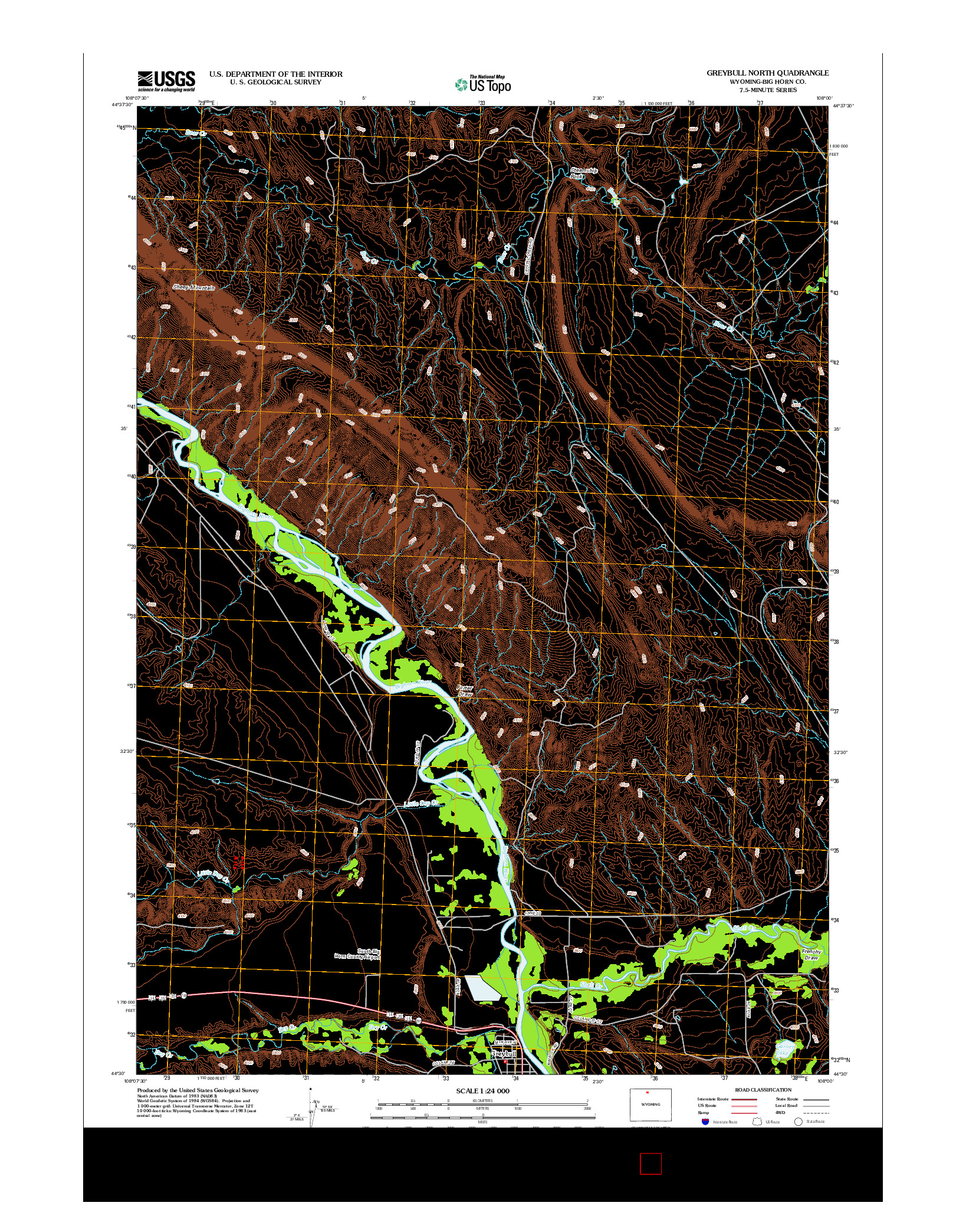 USGS US TOPO 7.5-MINUTE MAP FOR GREYBULL NORTH, WY 2012