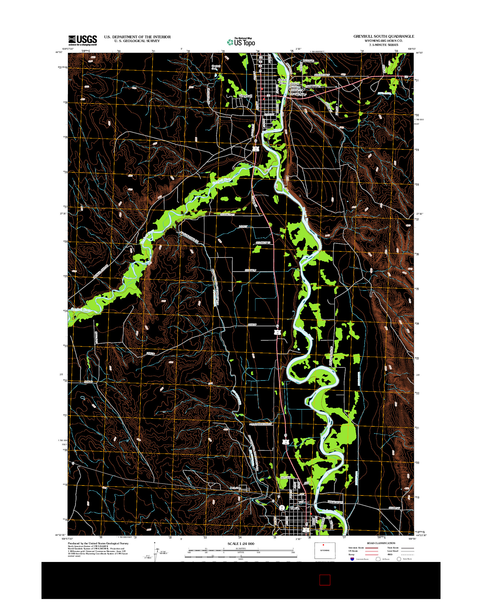 USGS US TOPO 7.5-MINUTE MAP FOR GREYBULL SOUTH, WY 2012