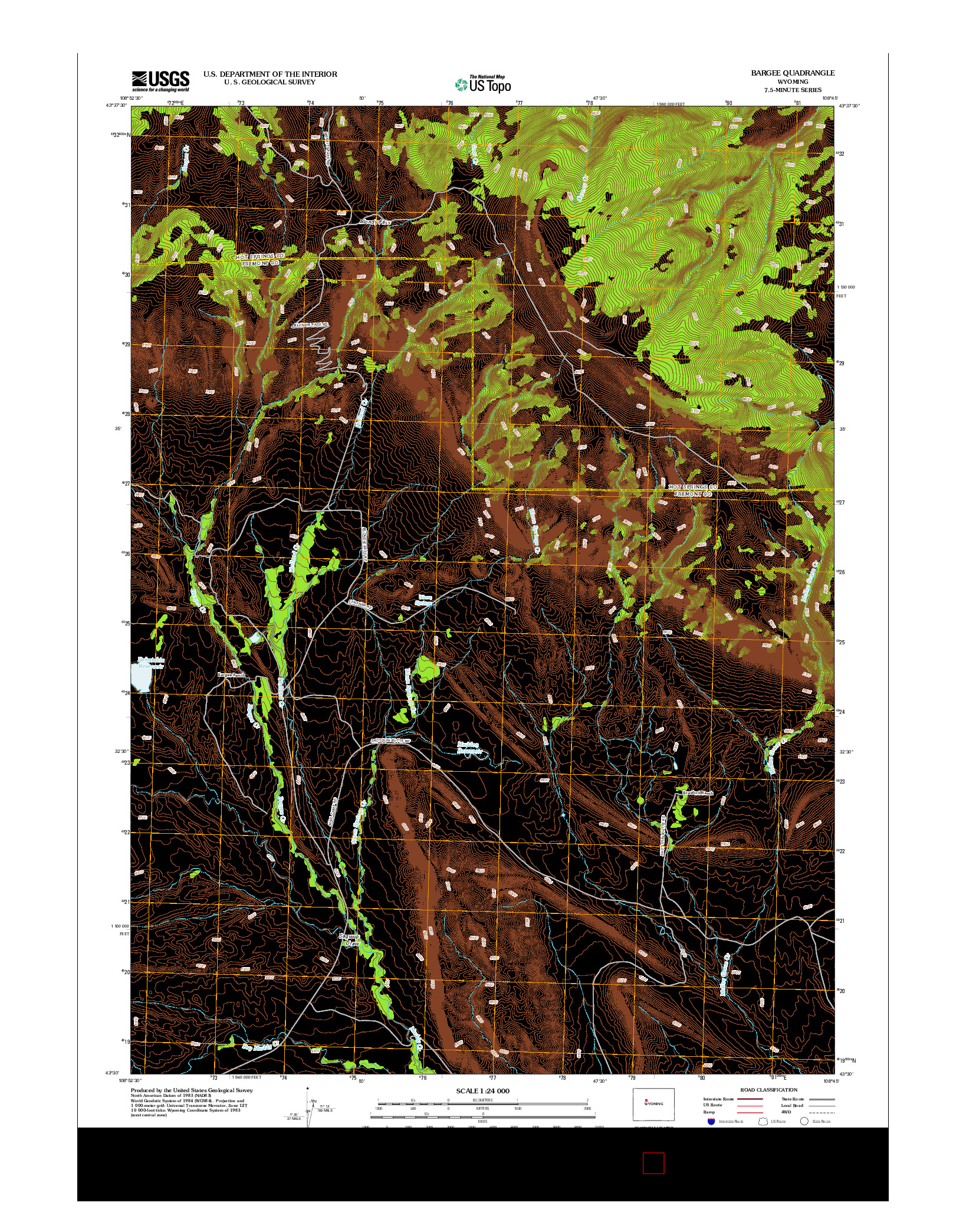 USGS US TOPO 7.5-MINUTE MAP FOR BARGEE, WY 2012