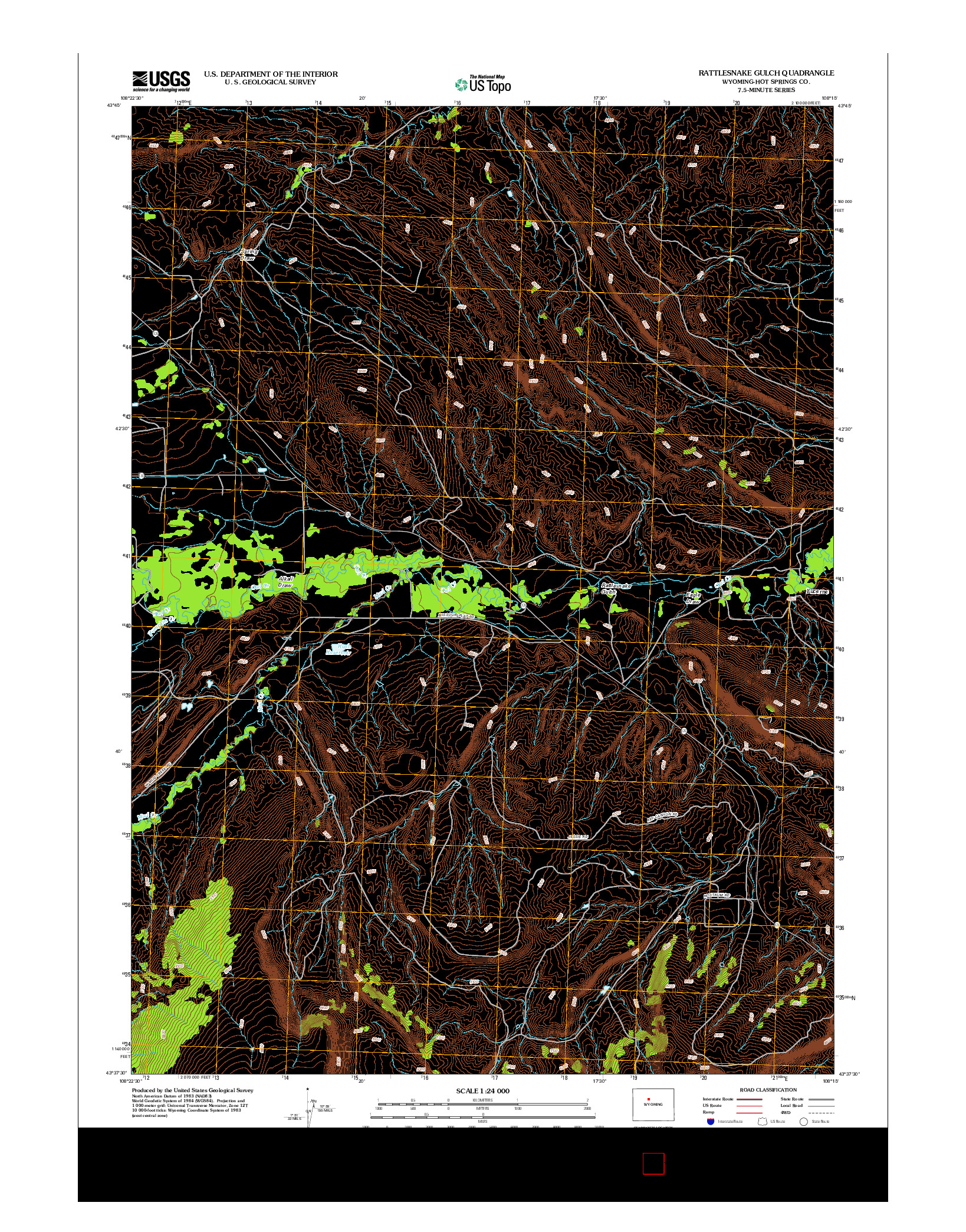 USGS US TOPO 7.5-MINUTE MAP FOR RATTLESNAKE GULCH, WY 2012