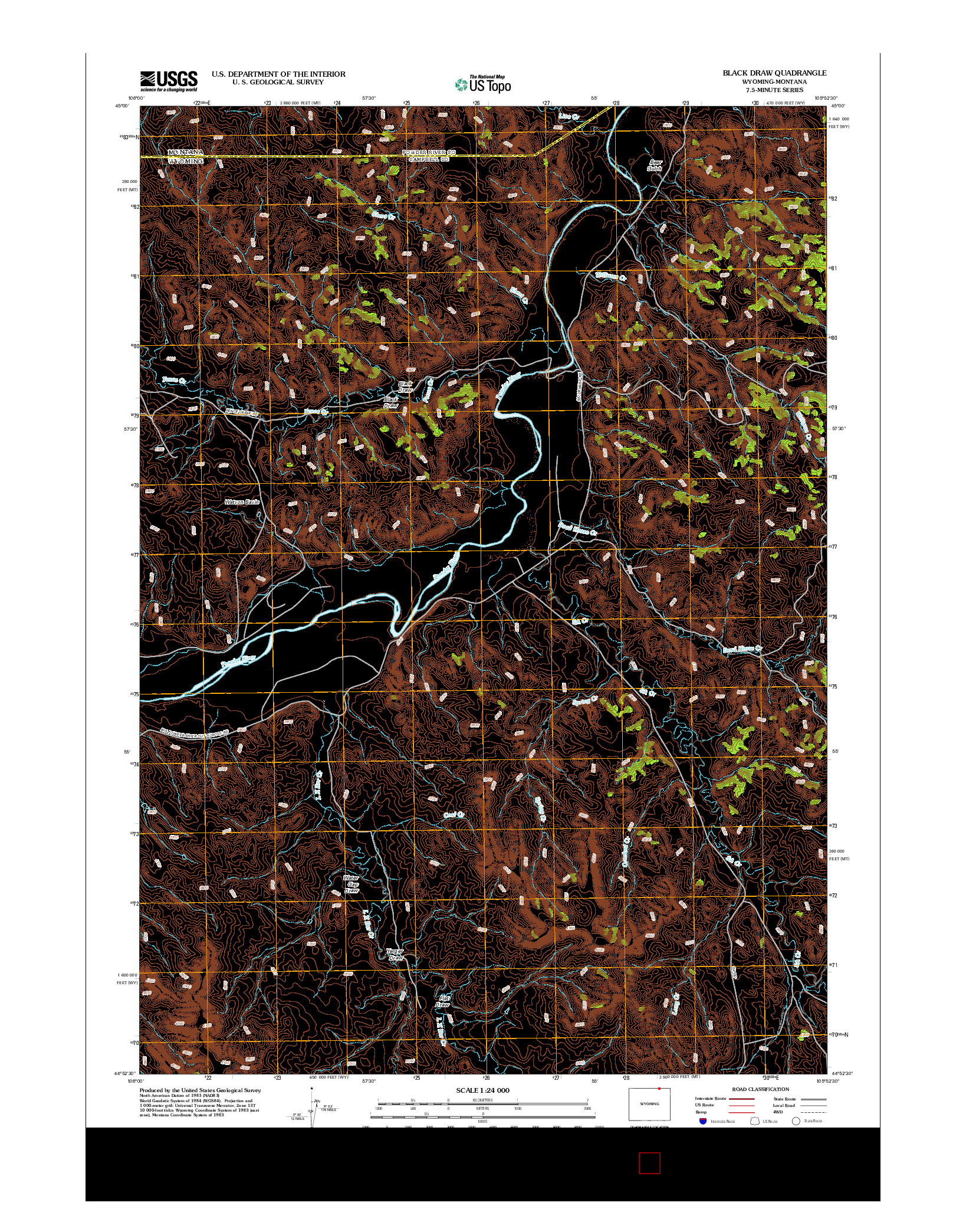 USGS US TOPO 7.5-MINUTE MAP FOR BLACK DRAW, WY-MT 2012