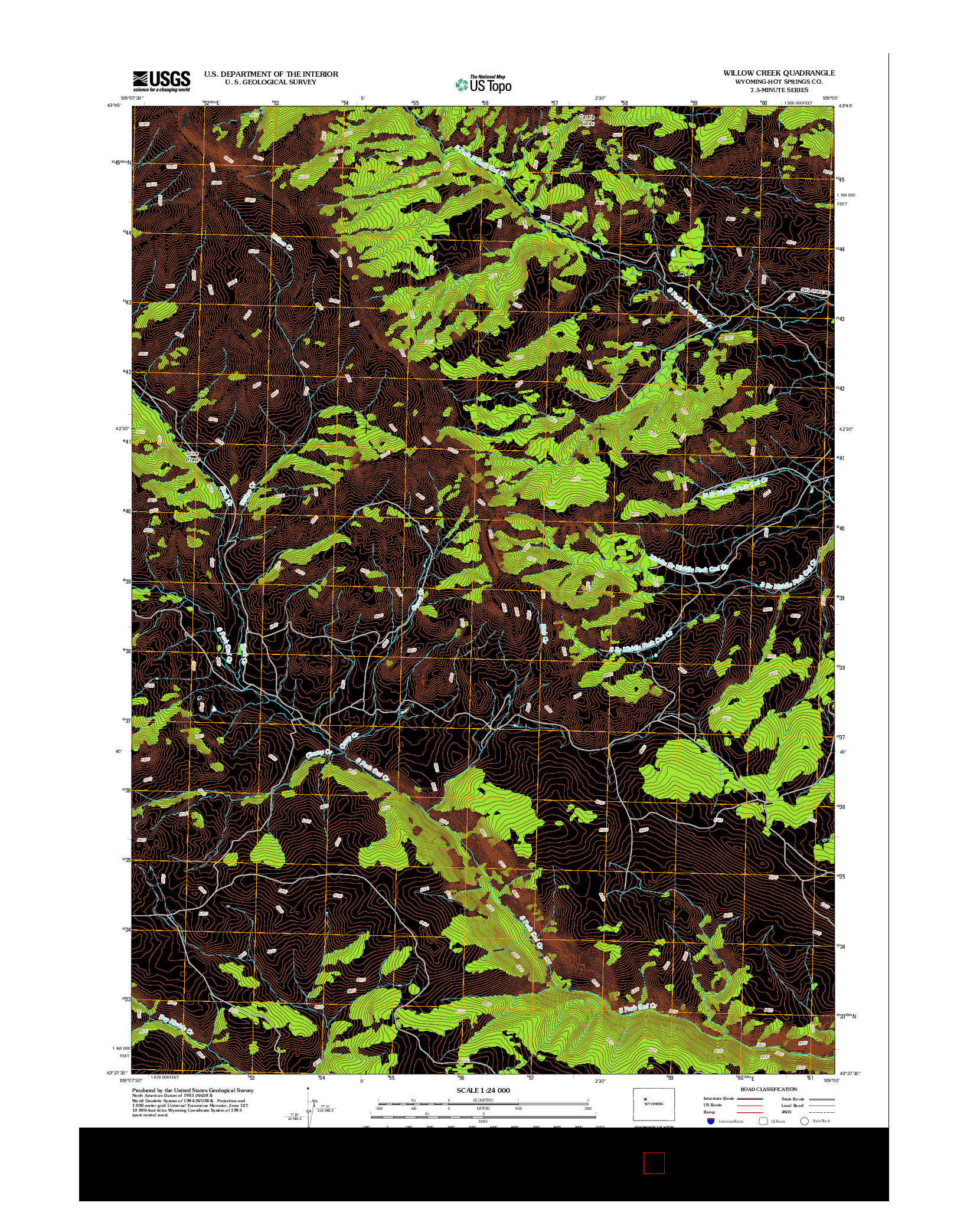 USGS US TOPO 7.5-MINUTE MAP FOR WILLOW CREEK, WY 2012