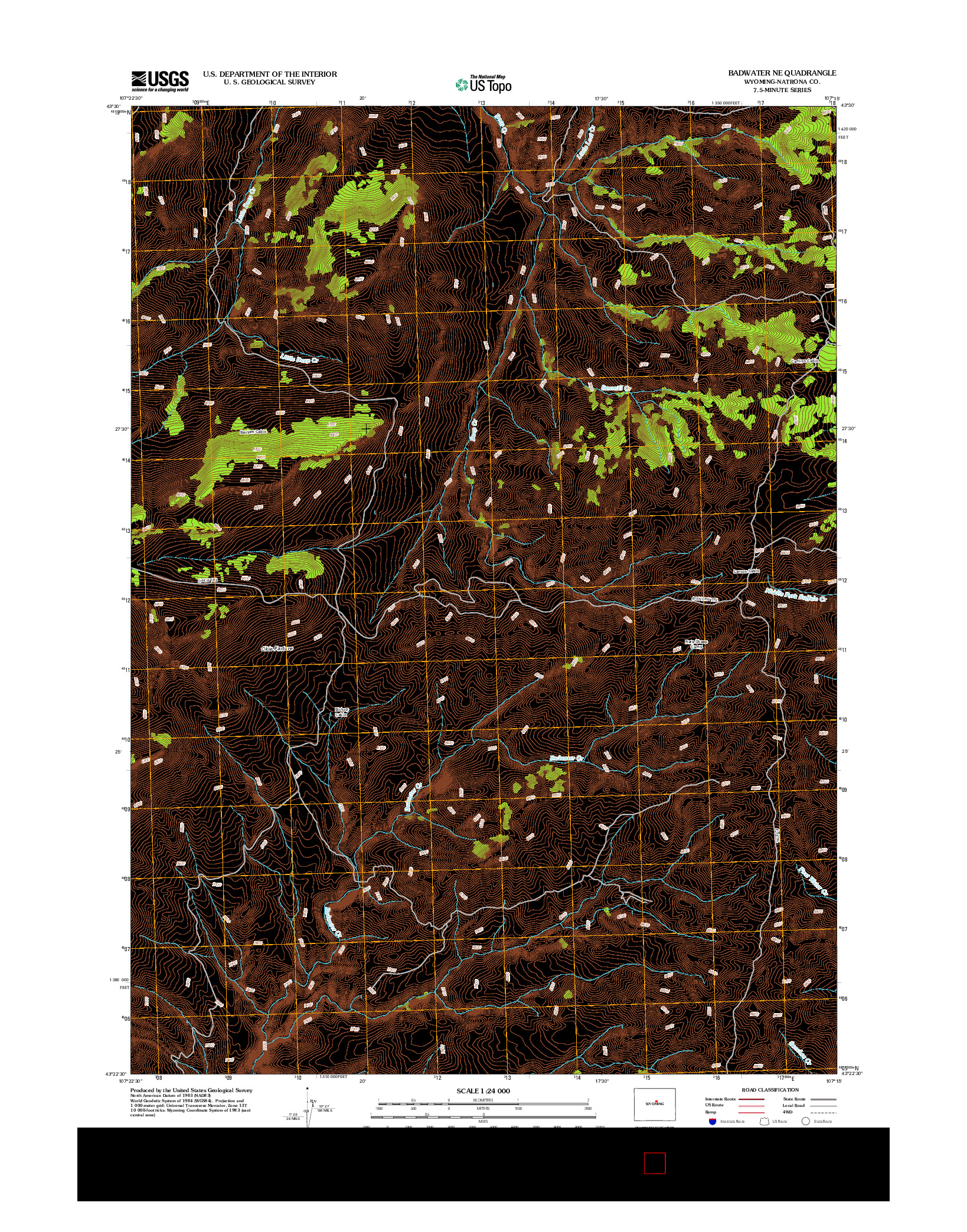 USGS US TOPO 7.5-MINUTE MAP FOR BADWATER NE, WY 2012