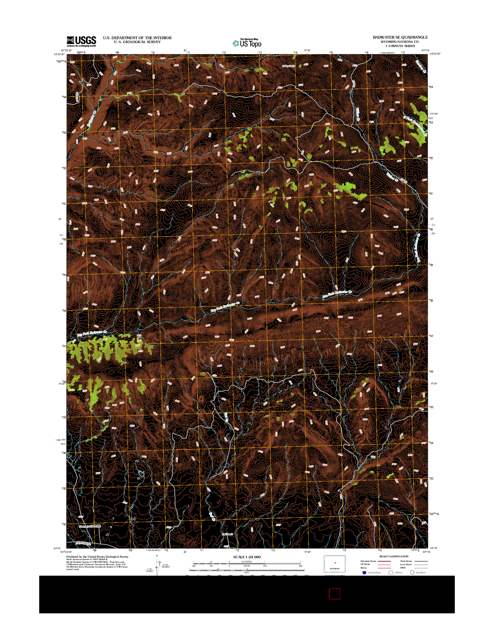 USGS US TOPO 7.5-MINUTE MAP FOR BADWATER SE, WY 2012