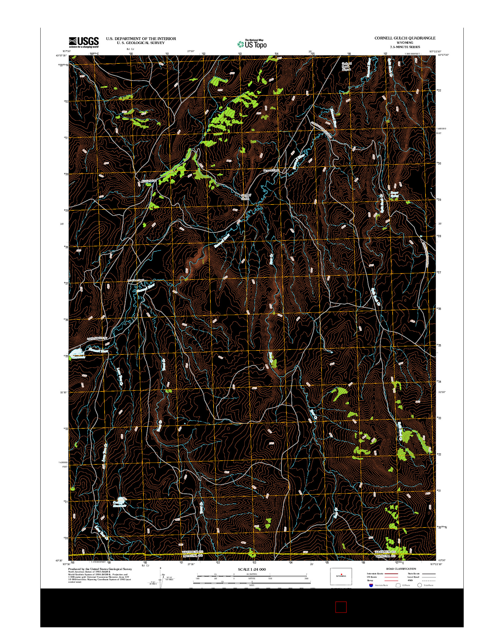 USGS US TOPO 7.5-MINUTE MAP FOR CORNELL GULCH, WY 2012