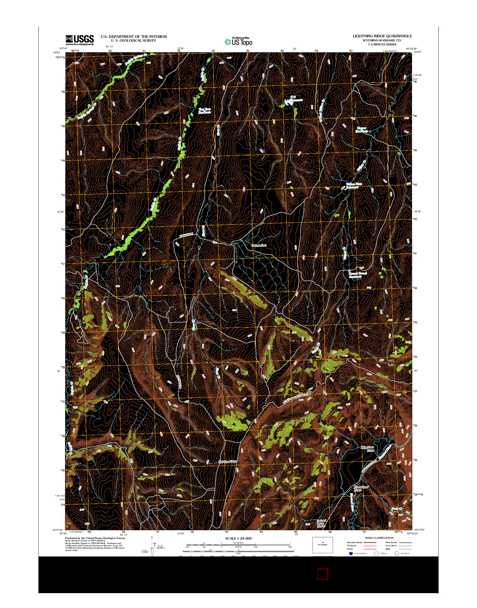 USGS US TOPO 7.5-MINUTE MAP FOR LIGHTNING RIDGE, WY 2012