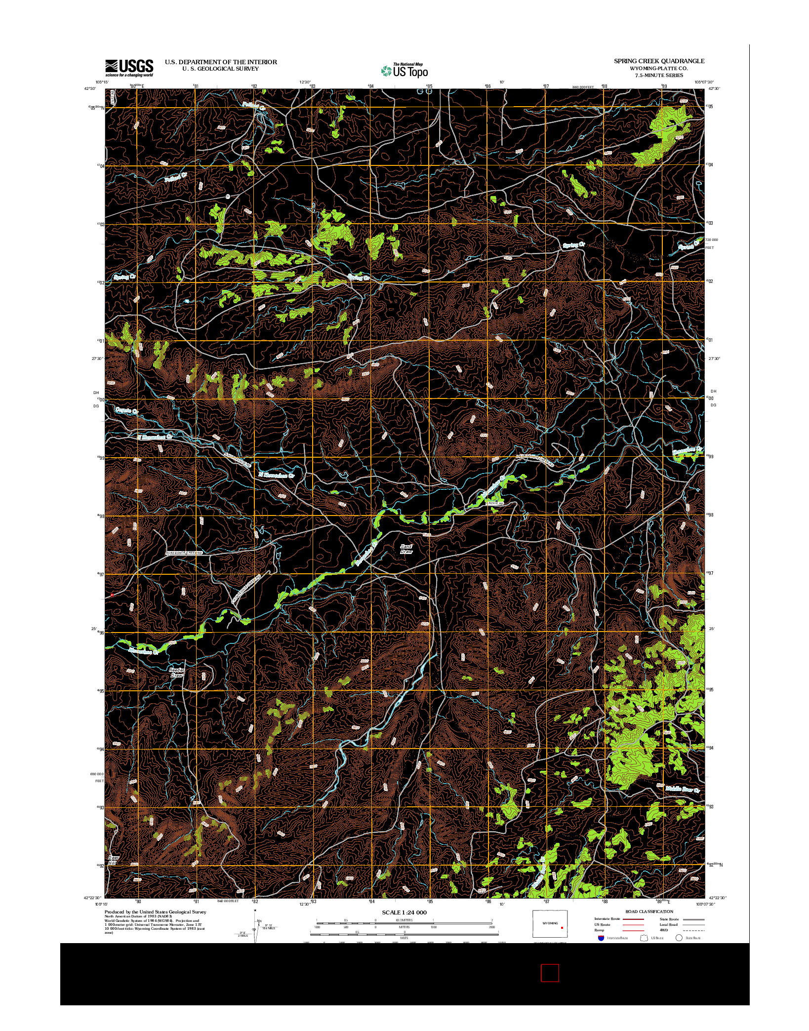 USGS US TOPO 7.5-MINUTE MAP FOR SPRING CREEK, WY 2012