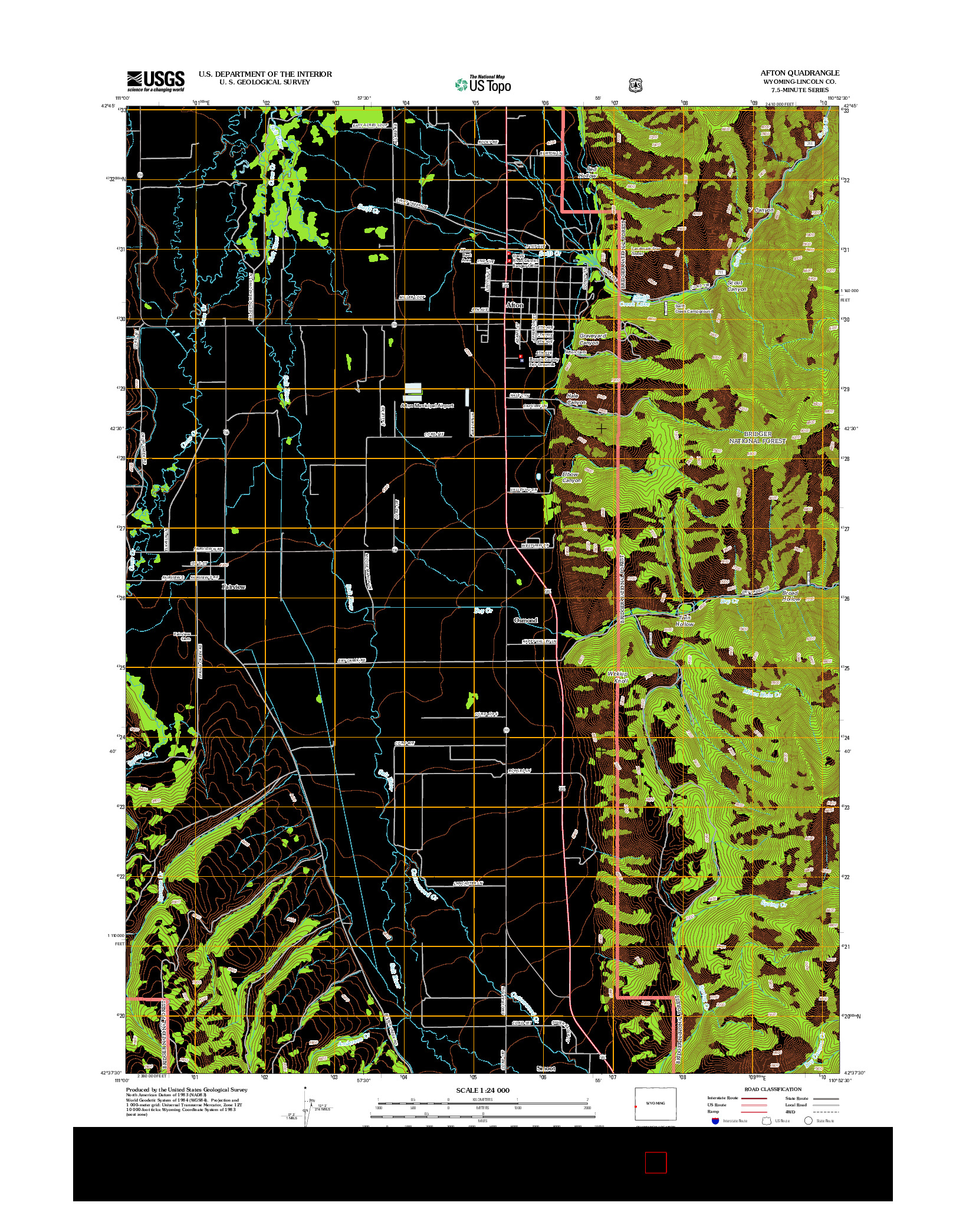 USGS US TOPO 7.5-MINUTE MAP FOR AFTON, WY 2012